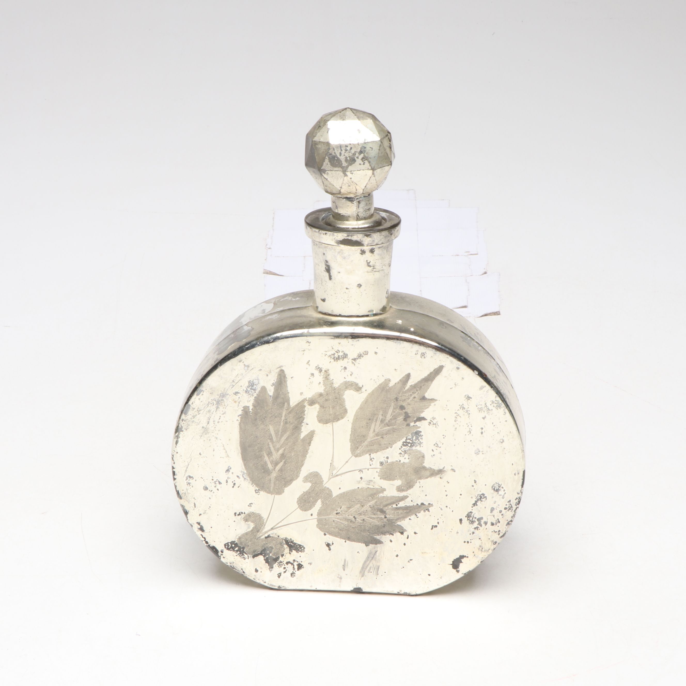 Hand-Painted Opaline Glass Vase with Mercury Glass Flask and Urn