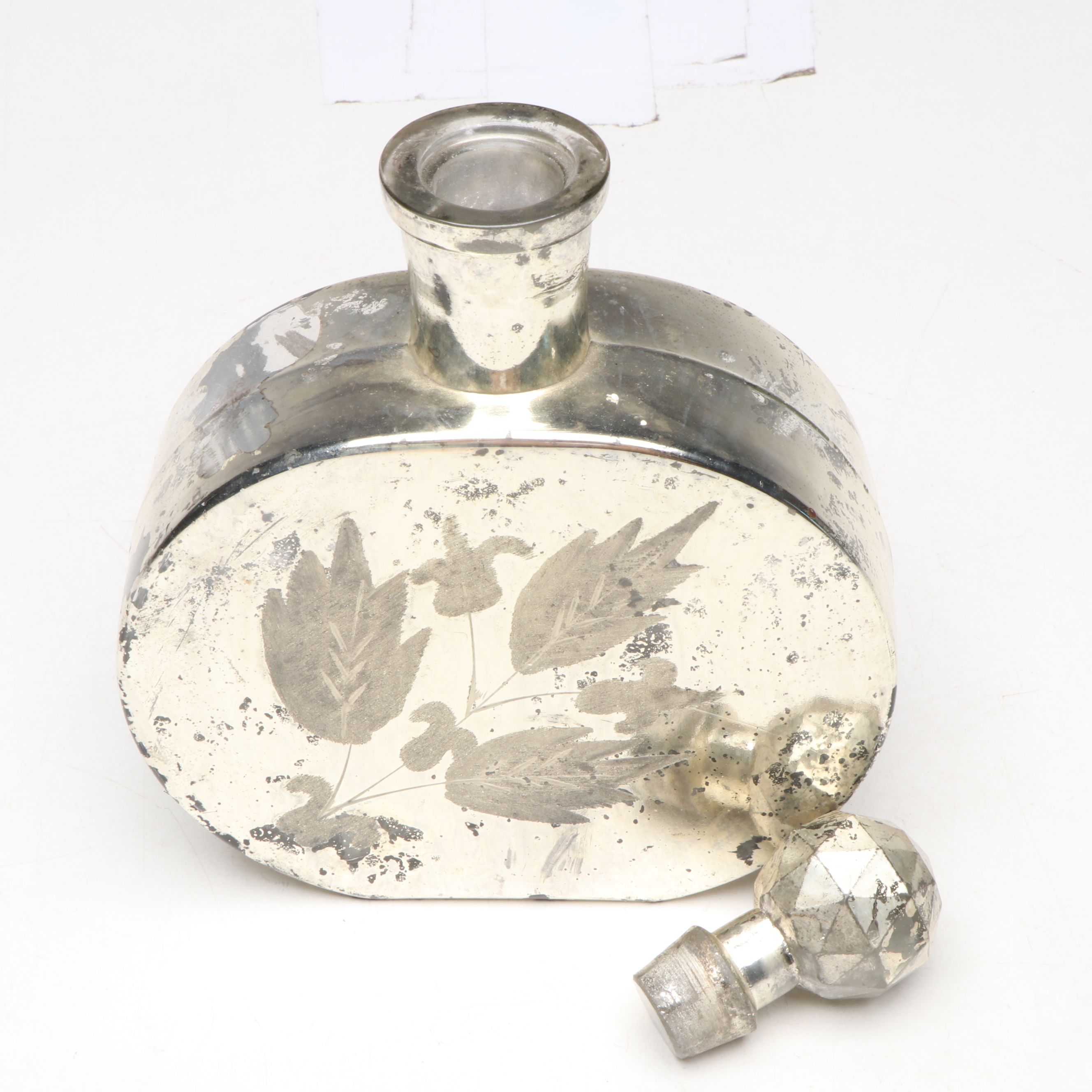 Hand-Painted Opaline Glass Vase with Mercury Glass Flask and Urn