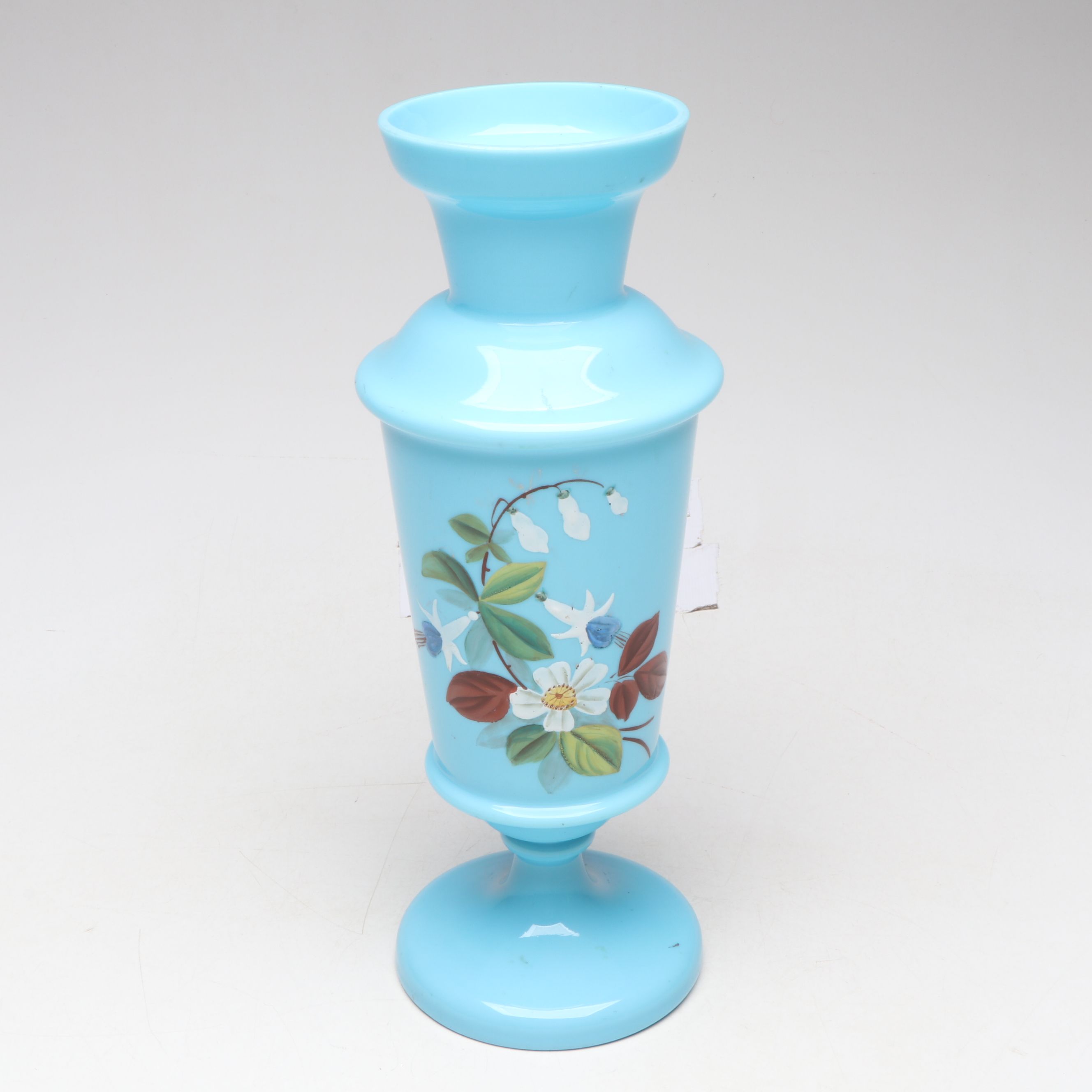 Hand-Painted Opaline Glass Vase with Mercury Glass Flask and Urn
