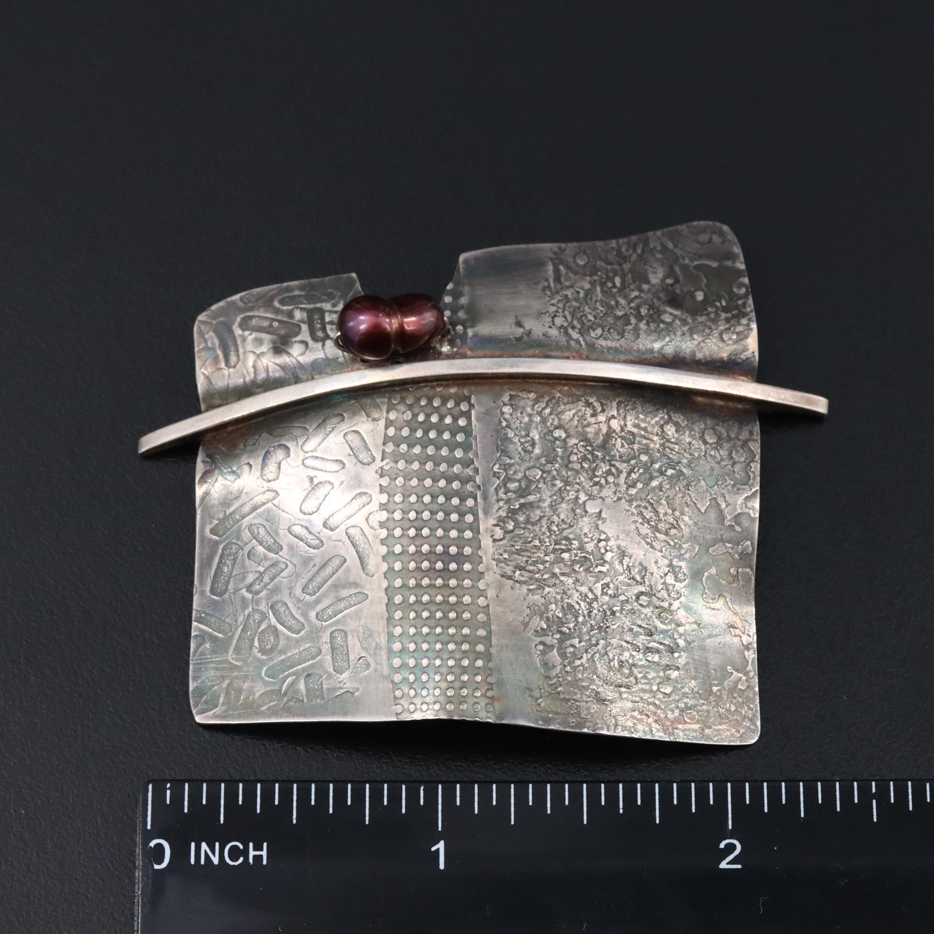 Sterling Pearl Necklace, Signed Brooch and Single Earring