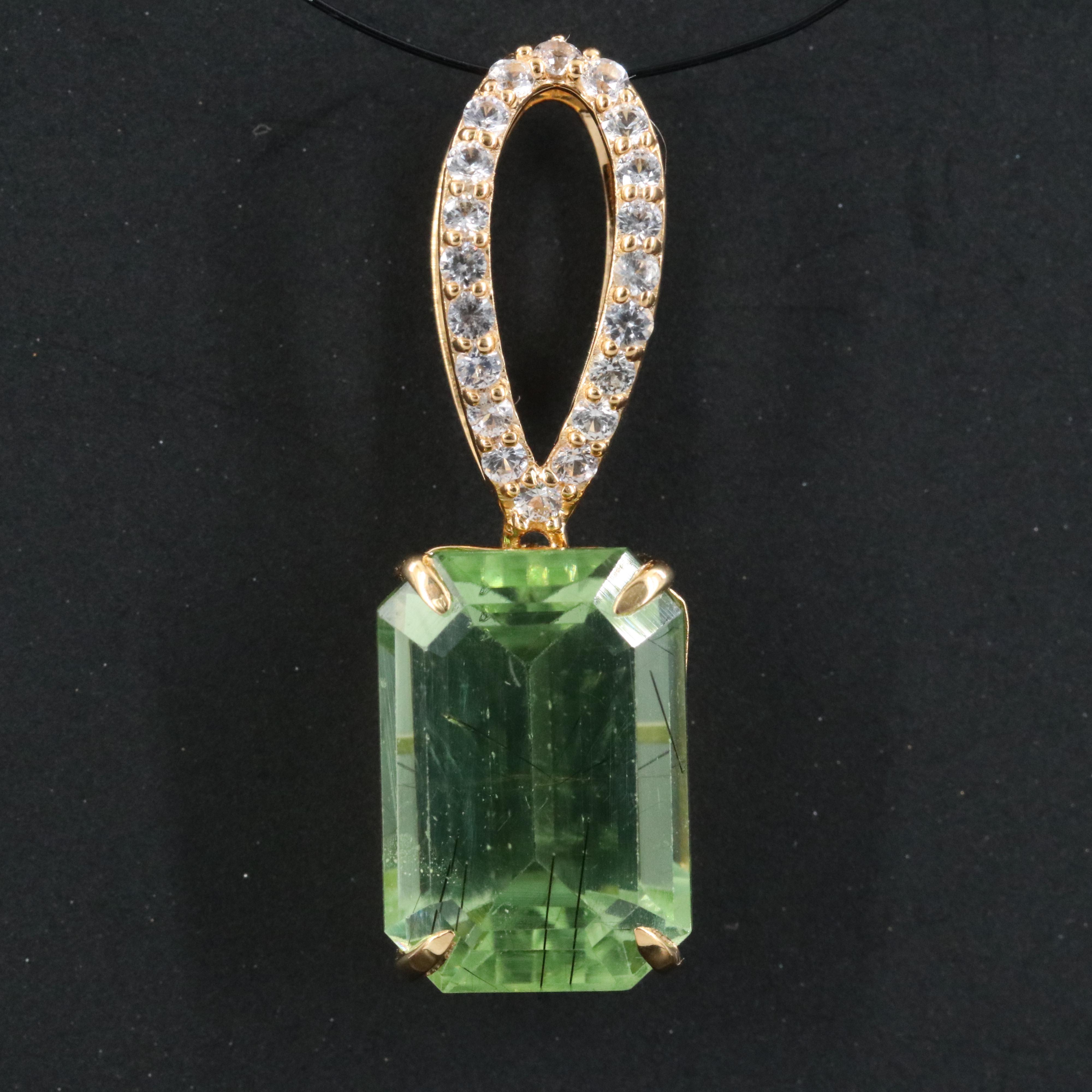 14K Peridot and White Sapphire Pendant