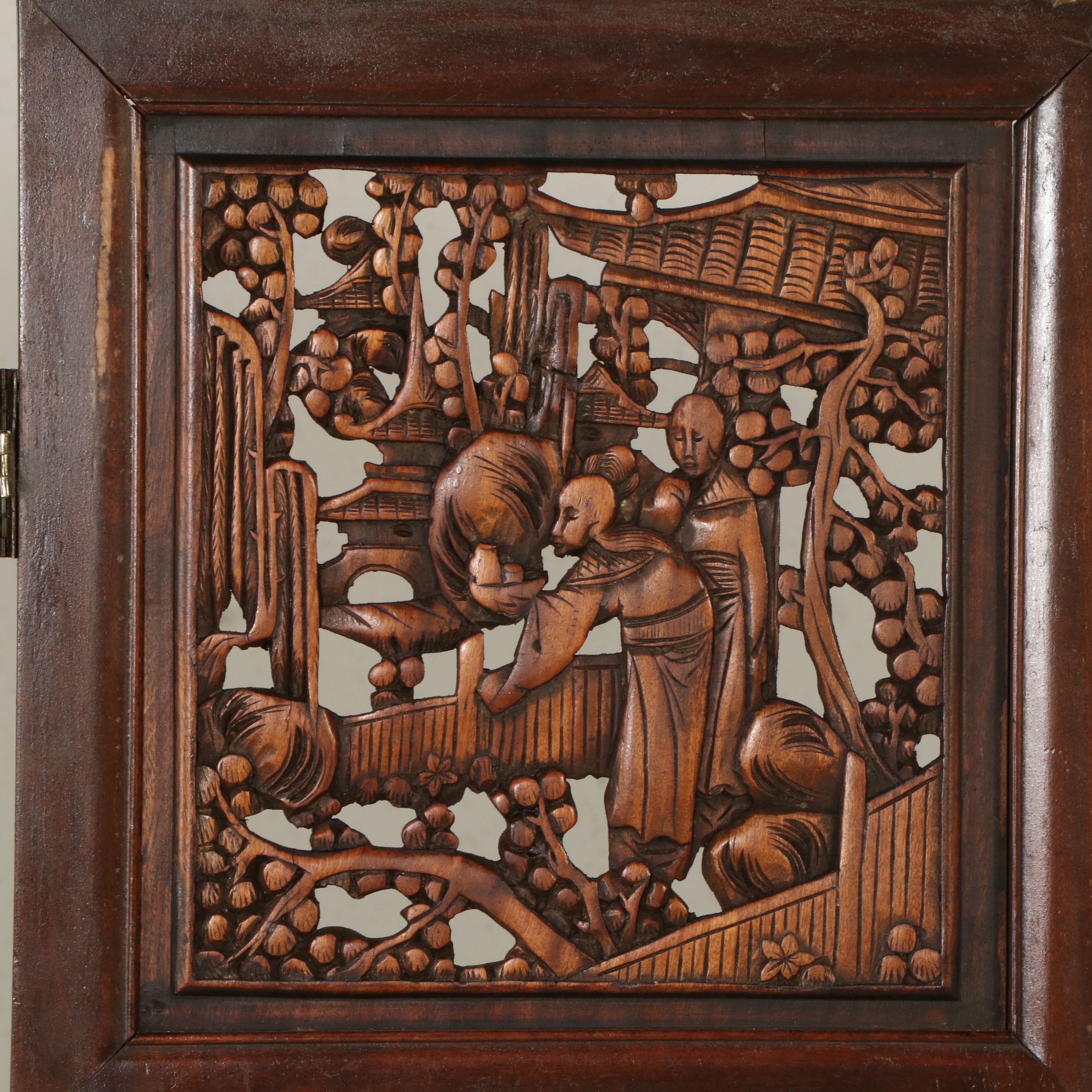 Chinese Reticulated Carved Wood Four-Panel Room Screen