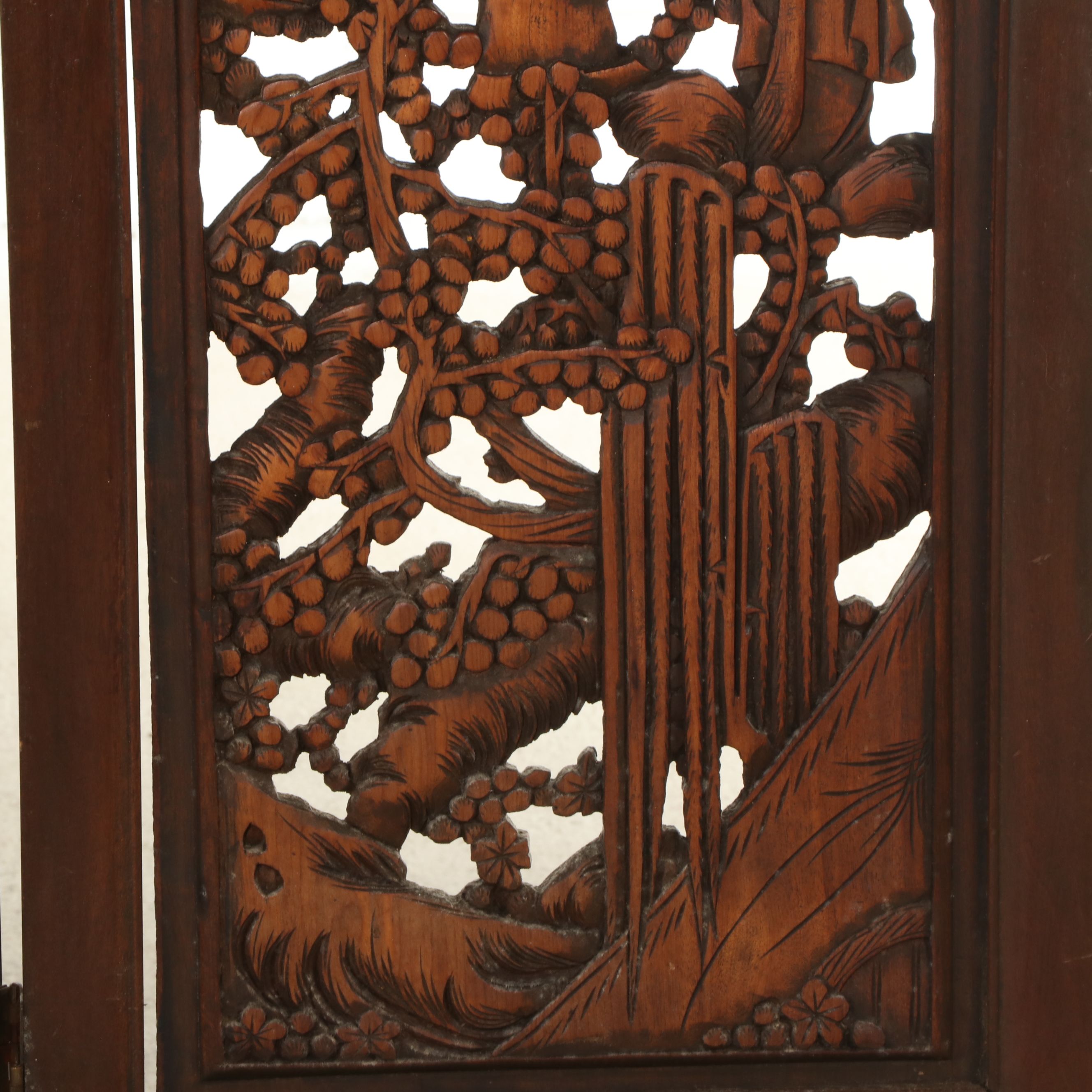 Chinese Reticulated Carved Wood Four-Panel Room Screen