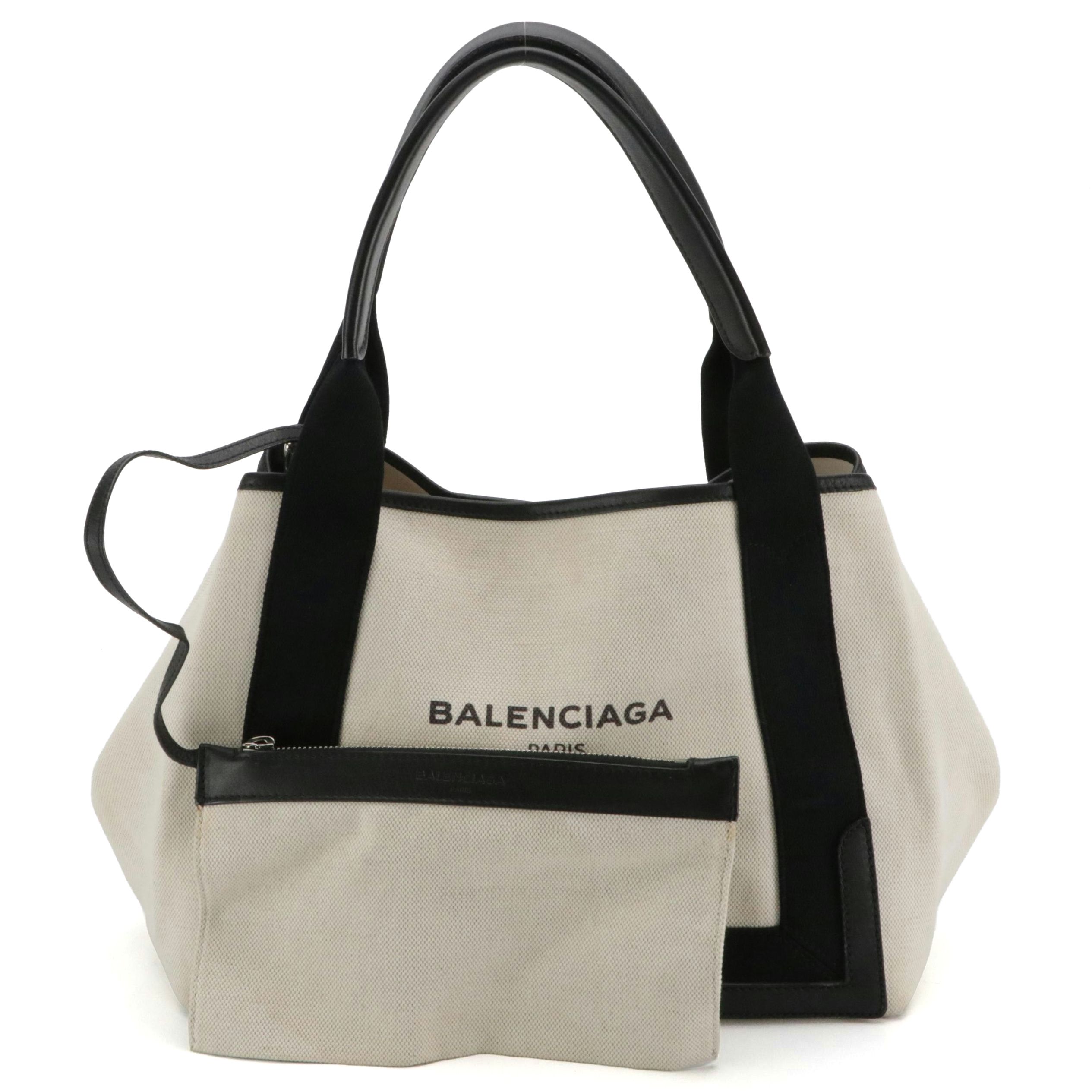 Balenciaga Cabas Canvas and Leather Tote and Zip Pouch