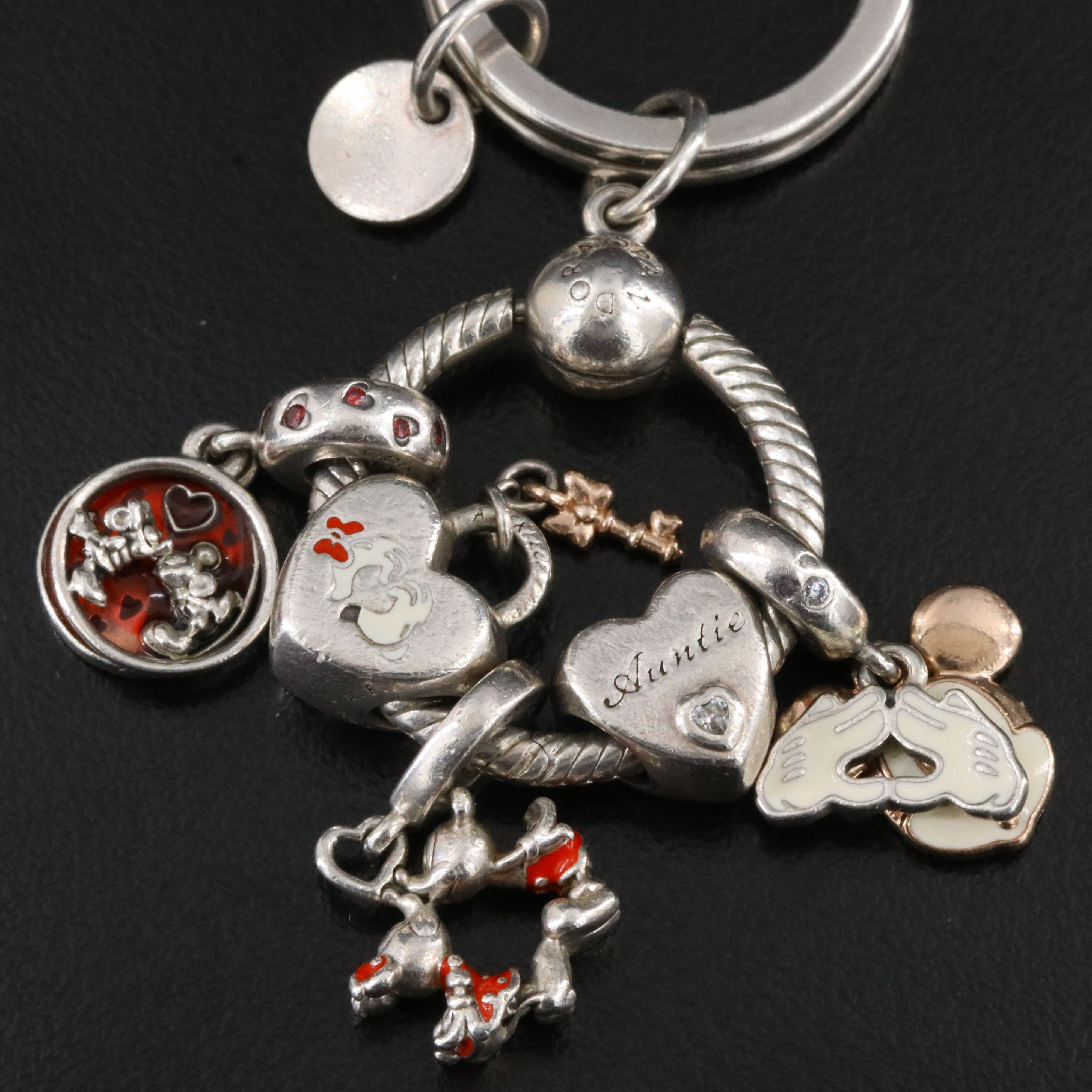 Pandora and Disney Sterling Micky Mouse Themed Key Chain and Charms