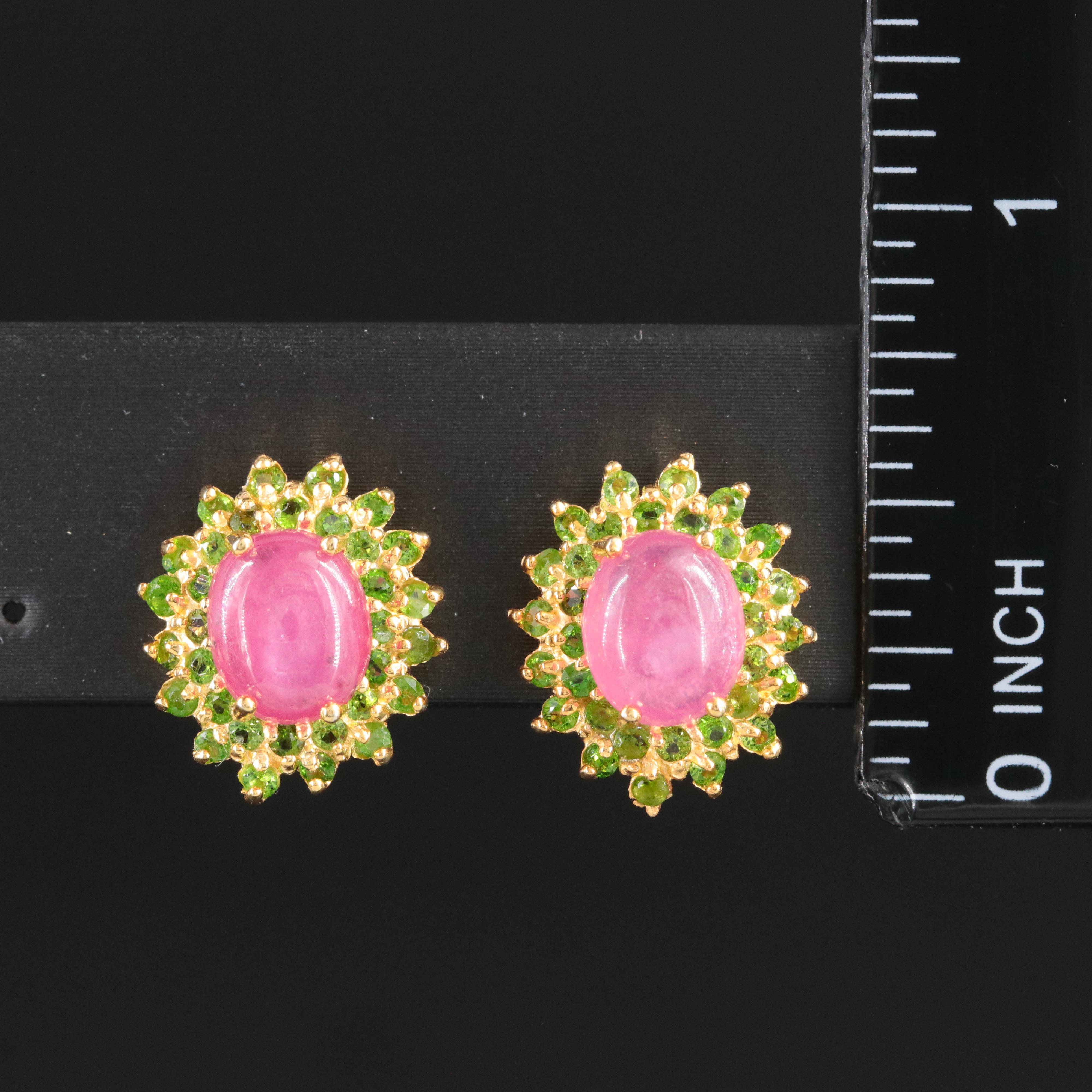Sterling Filled Ruby and Tsavorite Halo Earrings
