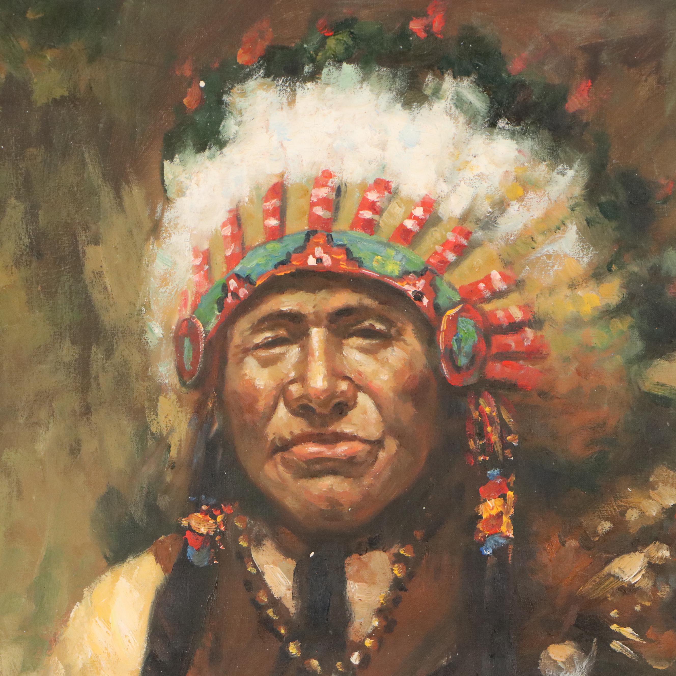 Portrait Oil Painting of Native American Man, 21st Century