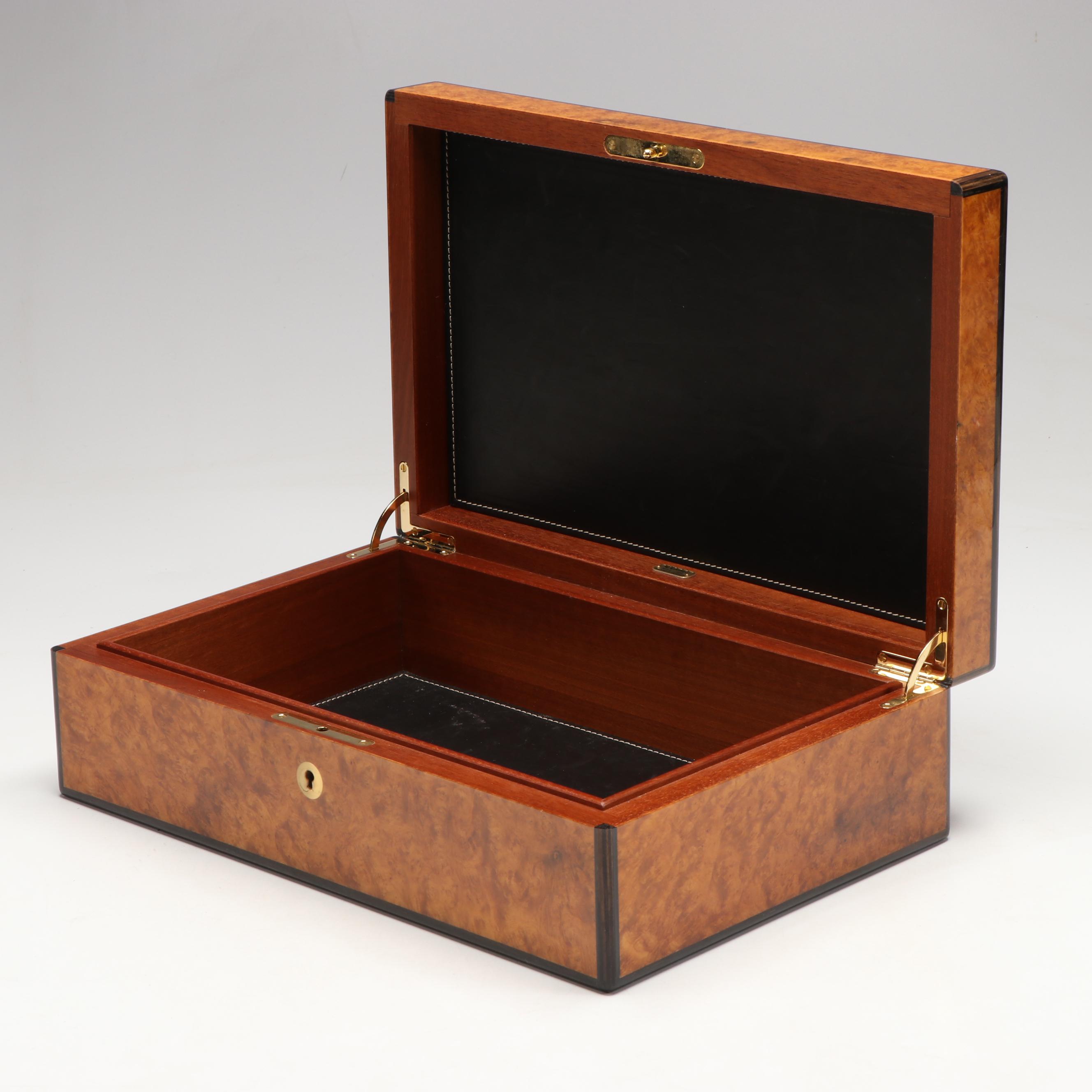 G. Lorenzi Italian Wood Decorative Box with Leather Lining
