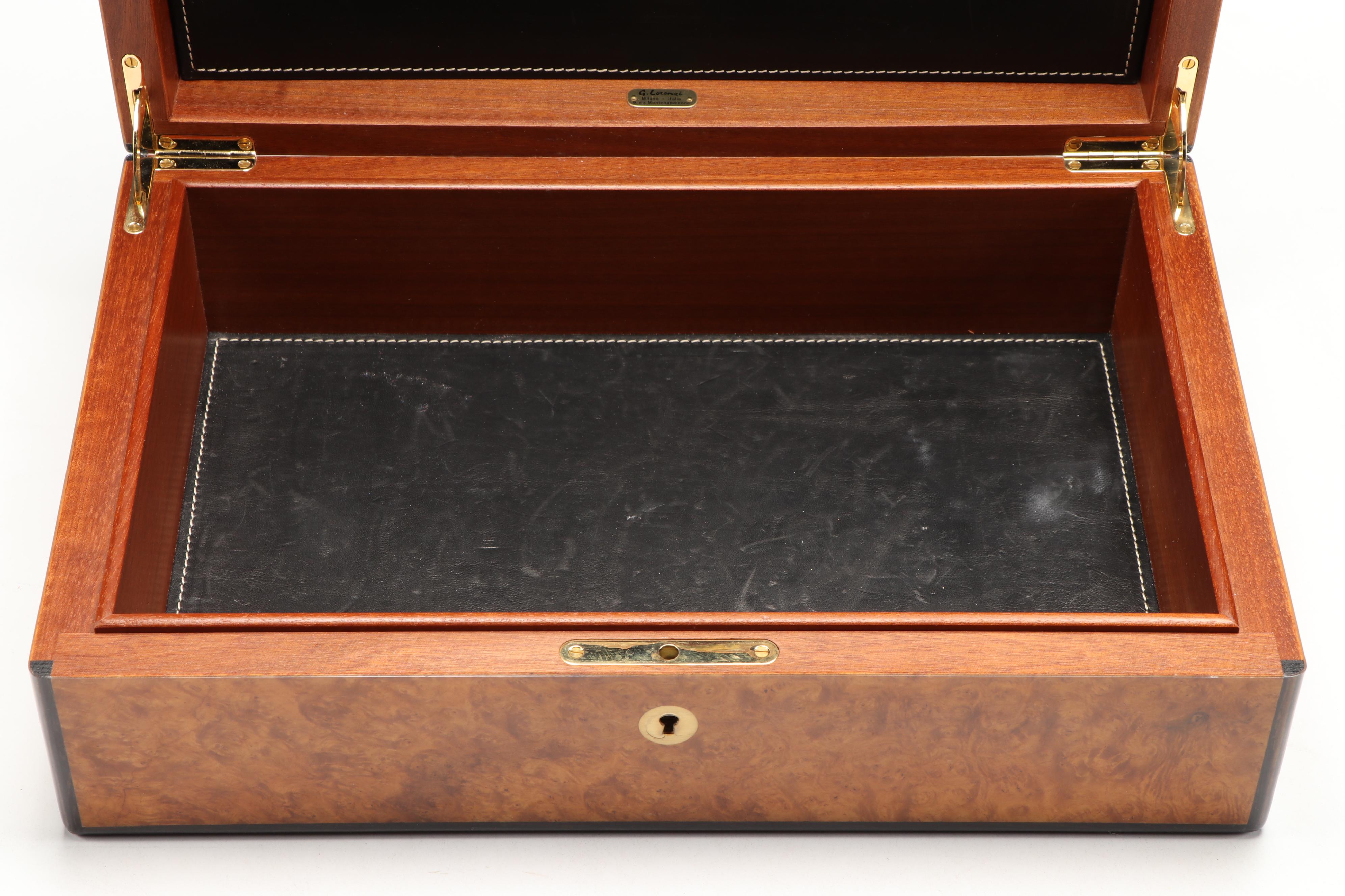 G. Lorenzi Italian Wood Decorative Box with Leather Lining