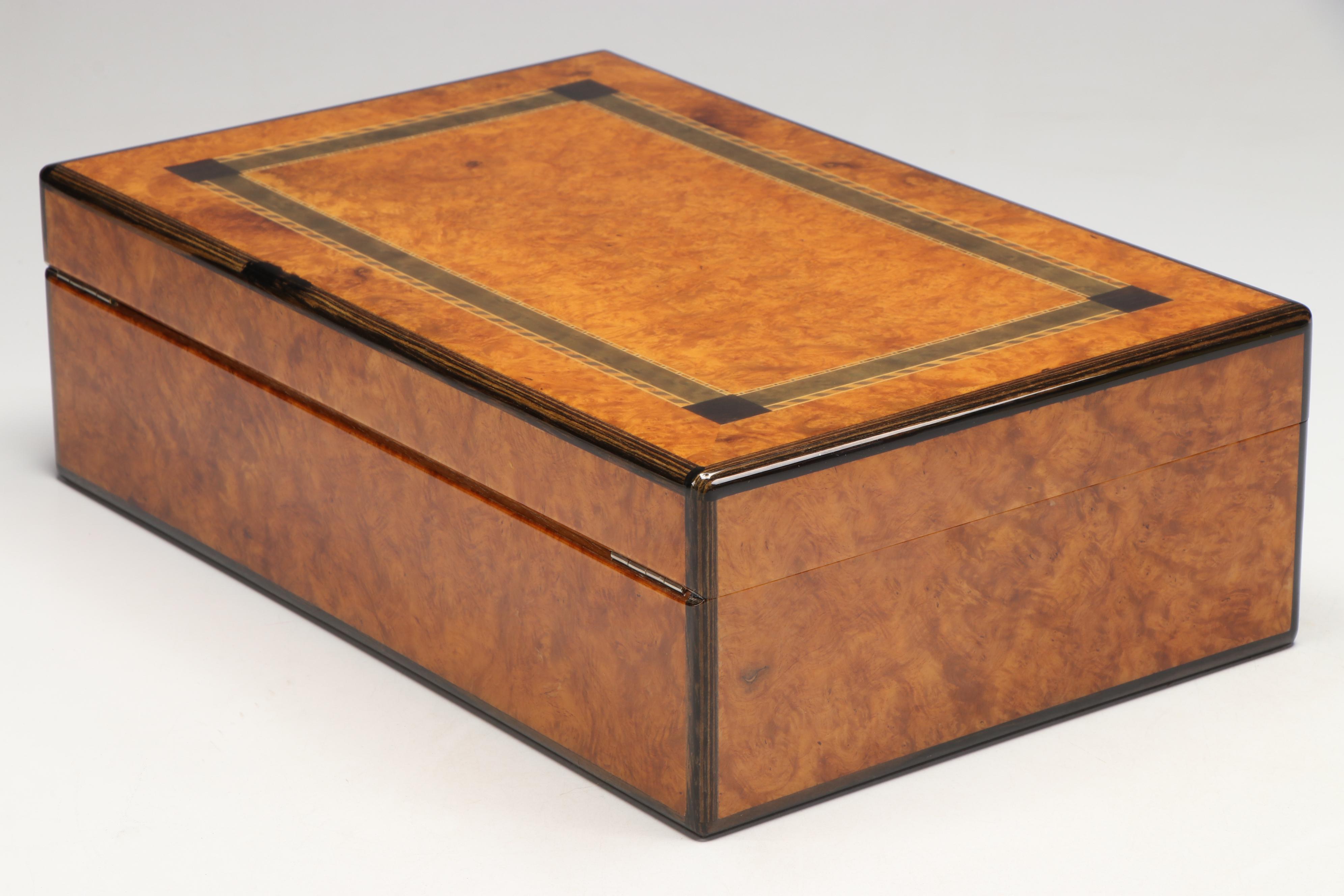 G. Lorenzi Italian Wood Decorative Box with Leather Lining
