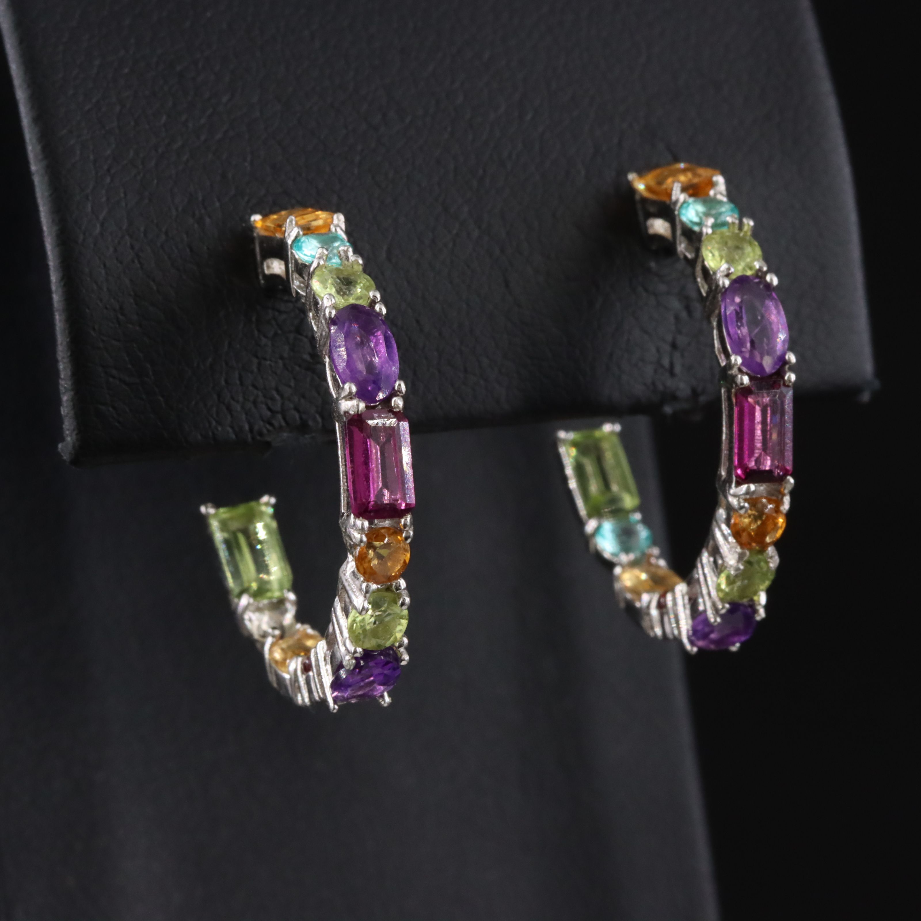 Sterling Gemstone Hoop Earrings