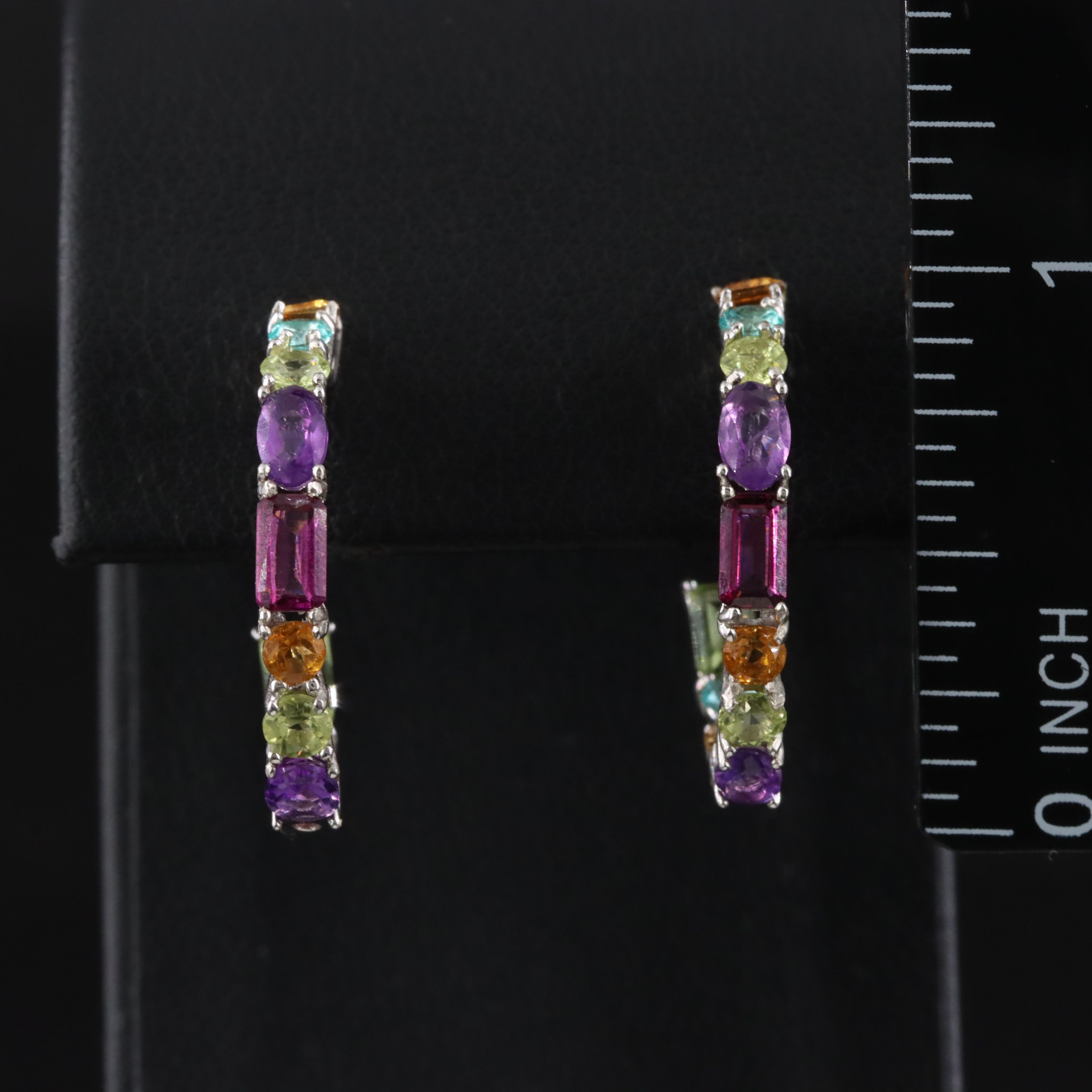 Sterling Gemstone Hoop Earrings