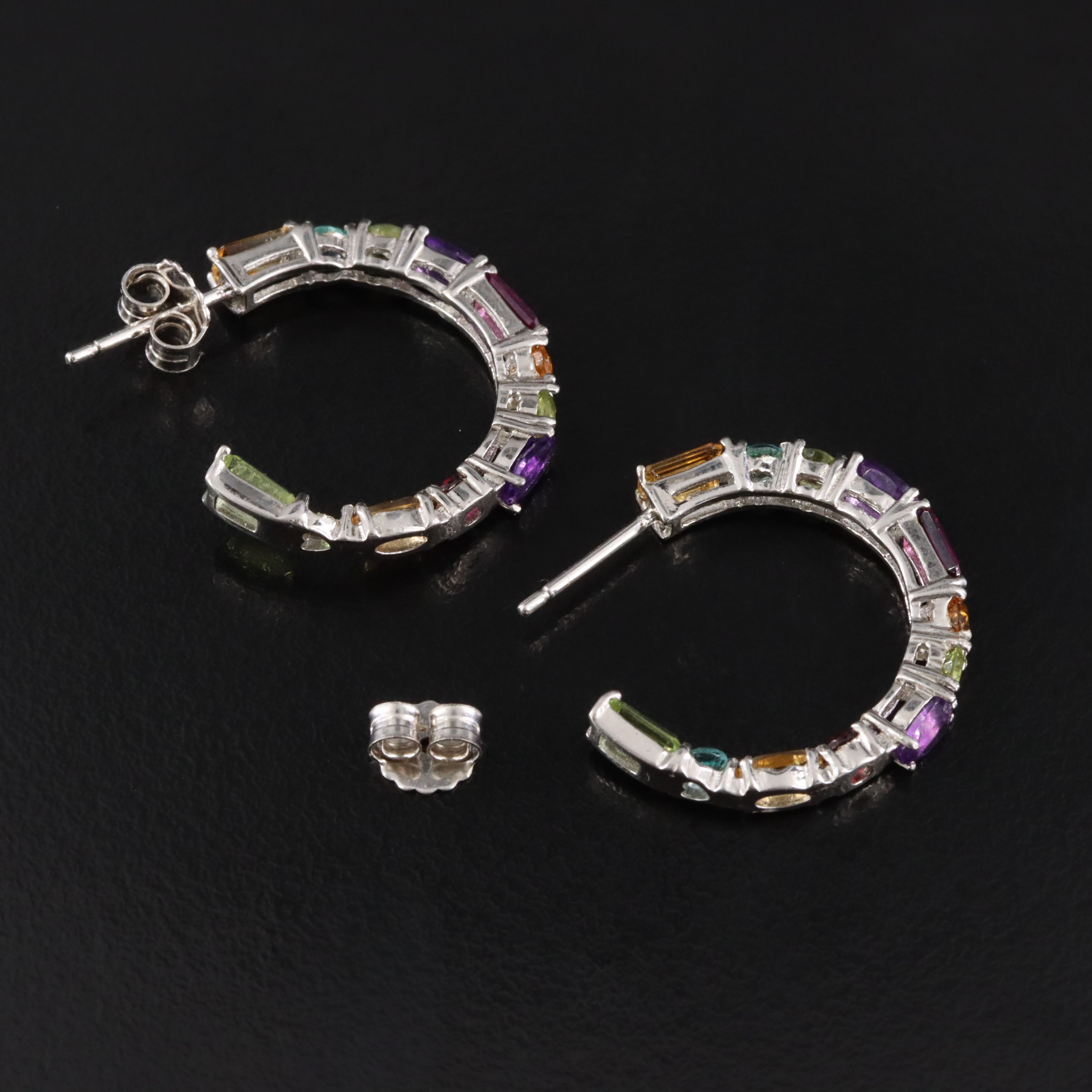 Sterling Gemstone Hoop Earrings