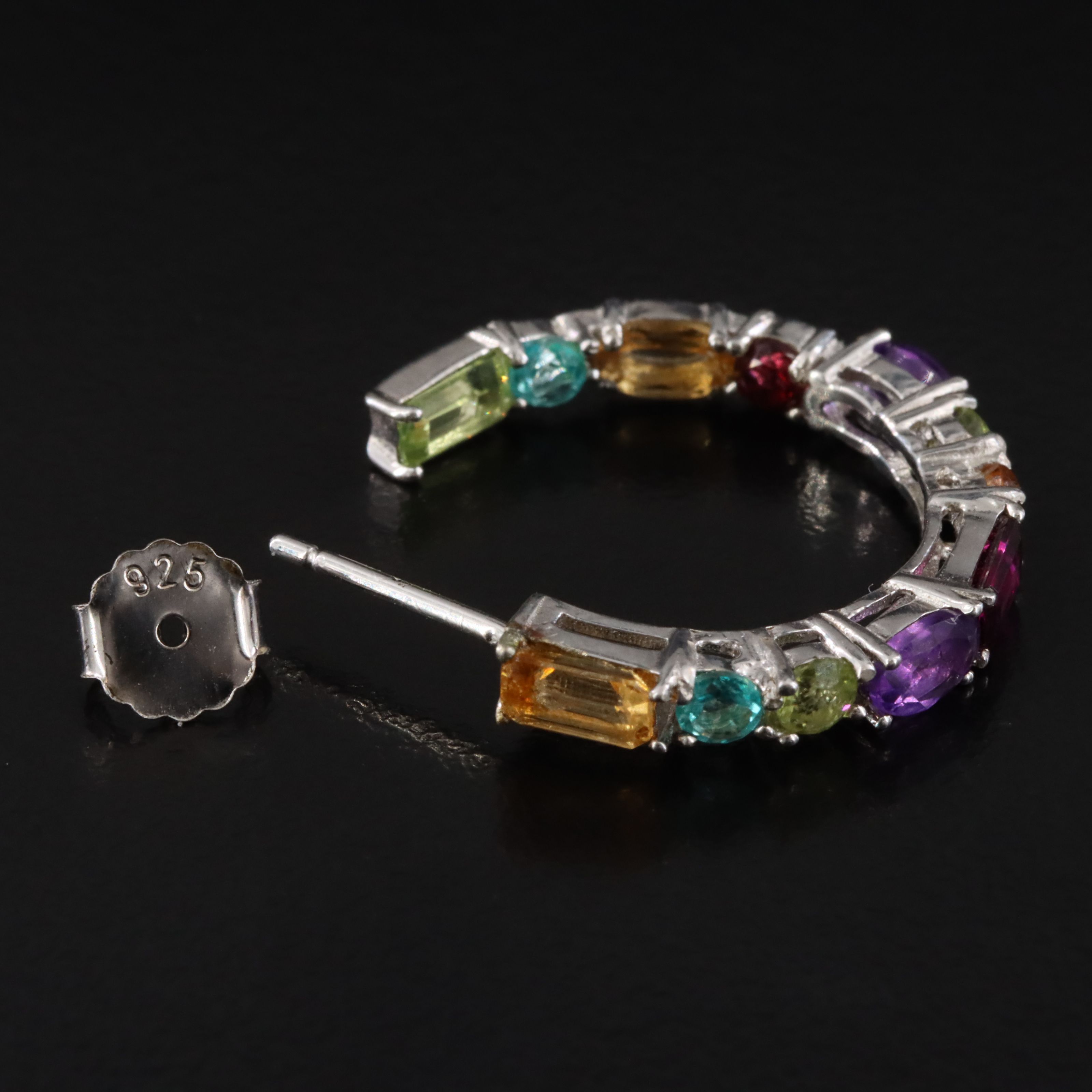 Sterling Gemstone Hoop Earrings
