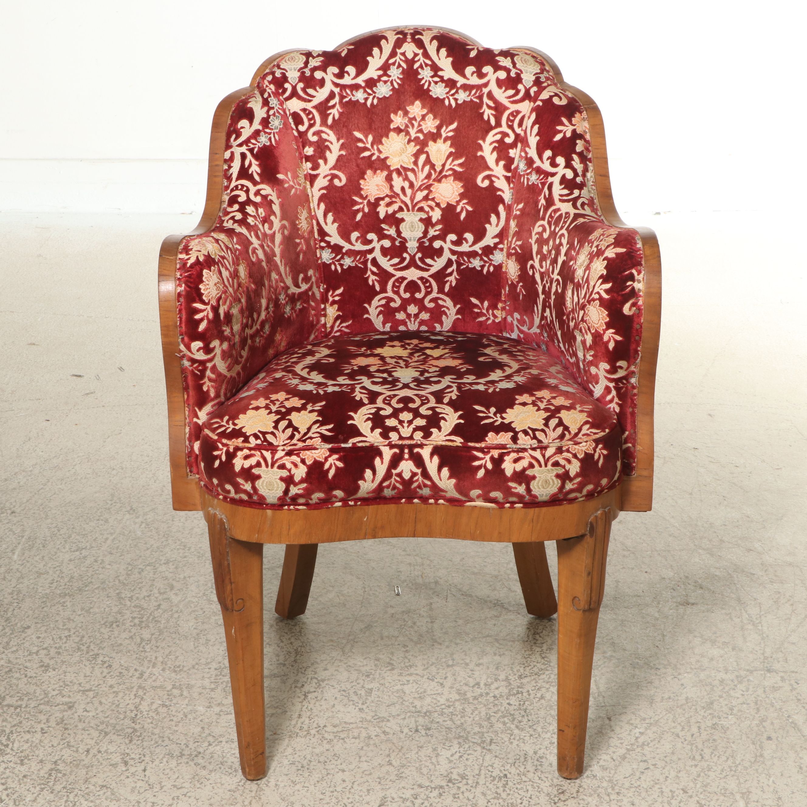 Set of Four French Art Deco Armchairs with Velvet Brocade, 1930s