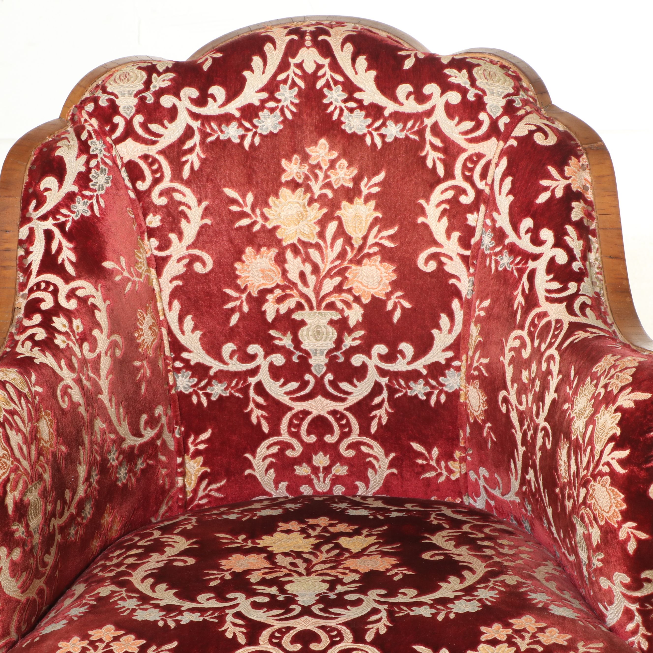 Set of Four French Art Deco Armchairs with Velvet Brocade, 1930s