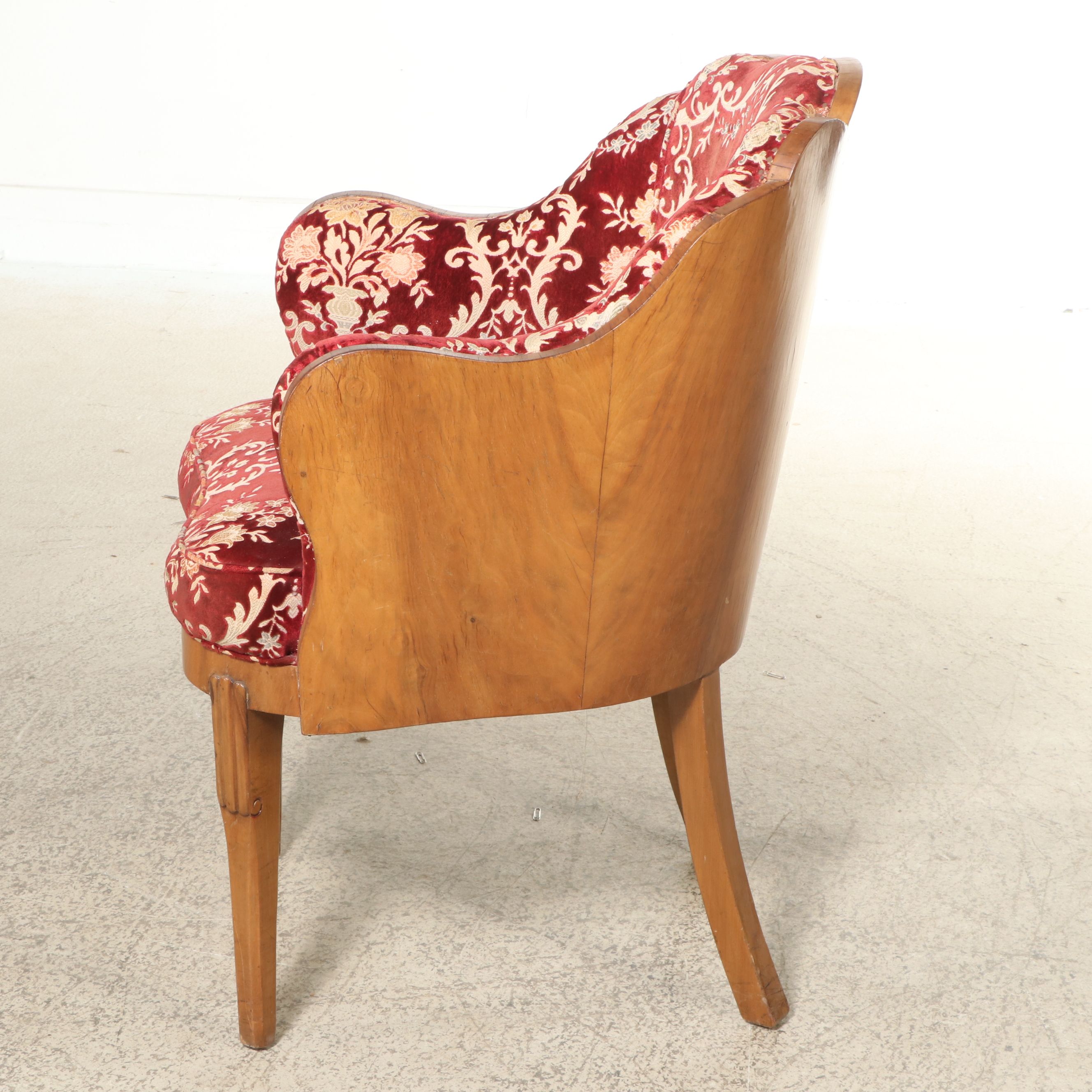 Set of Four French Art Deco Armchairs with Velvet Brocade, 1930s