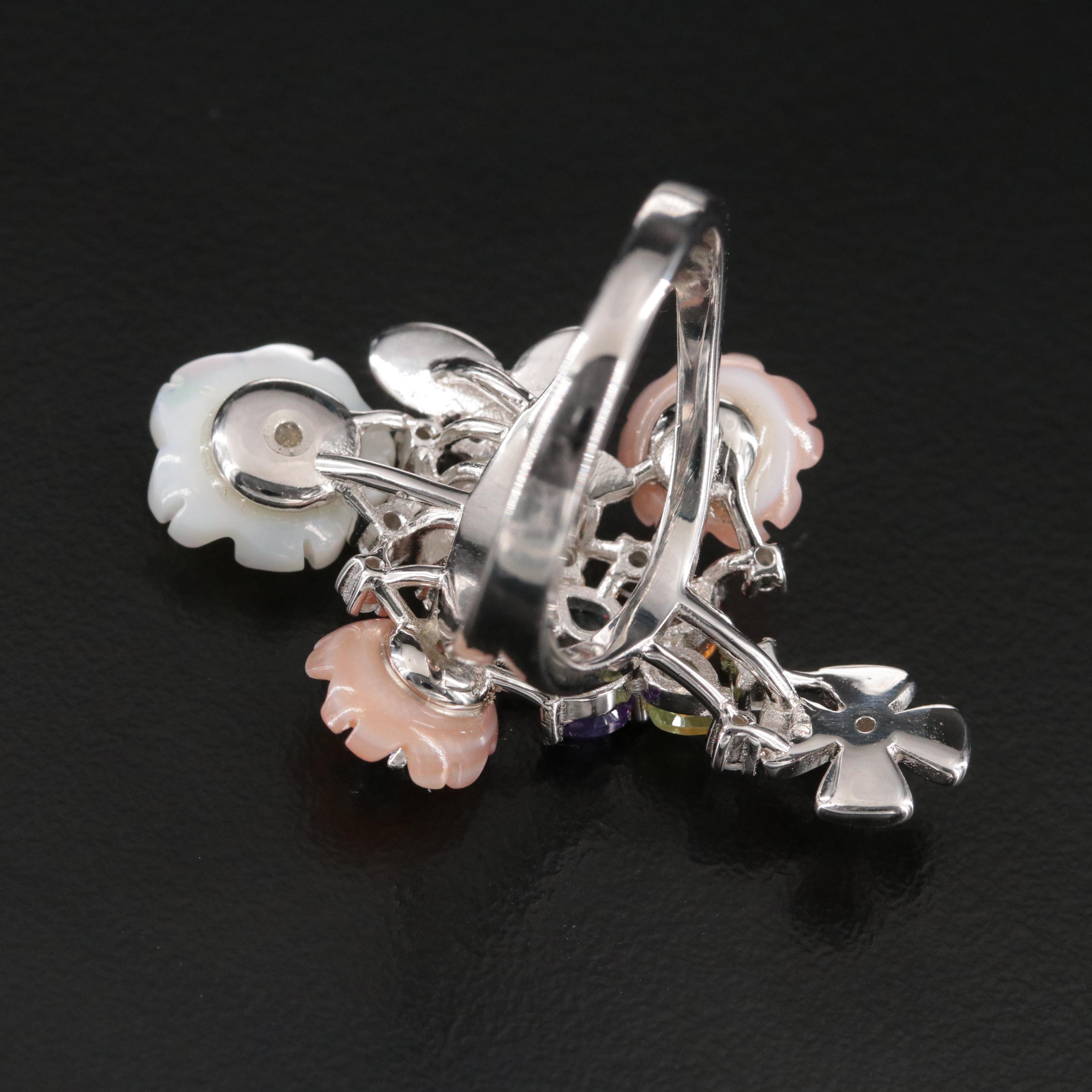 Sterling Gemstone Floral Cluster Ring
