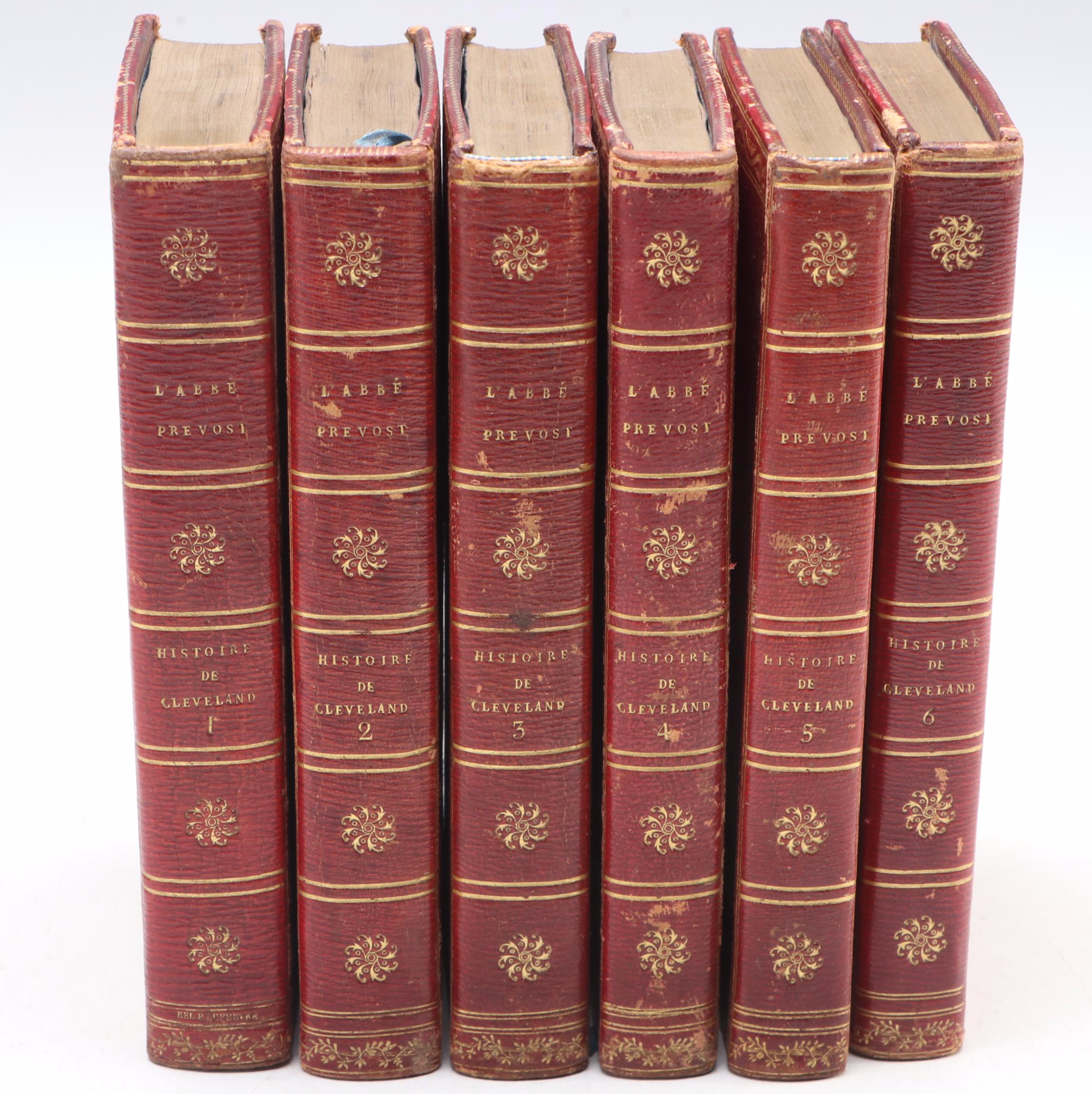 Leather Bound "Histoire de M. Cleveland" Six-Volume Set by l’Abbé Prévost, 1808