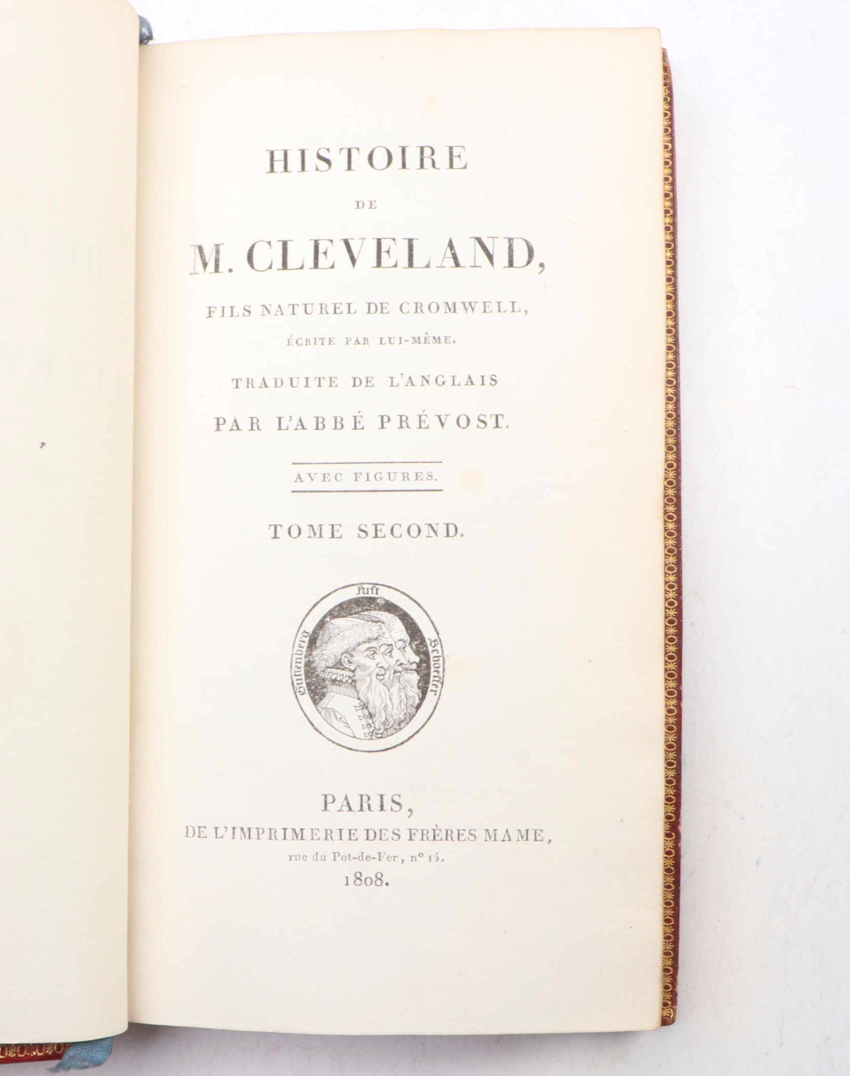 Leather Bound "Histoire de M. Cleveland" Six-Volume Set by l’Abbé Prévost, 1808