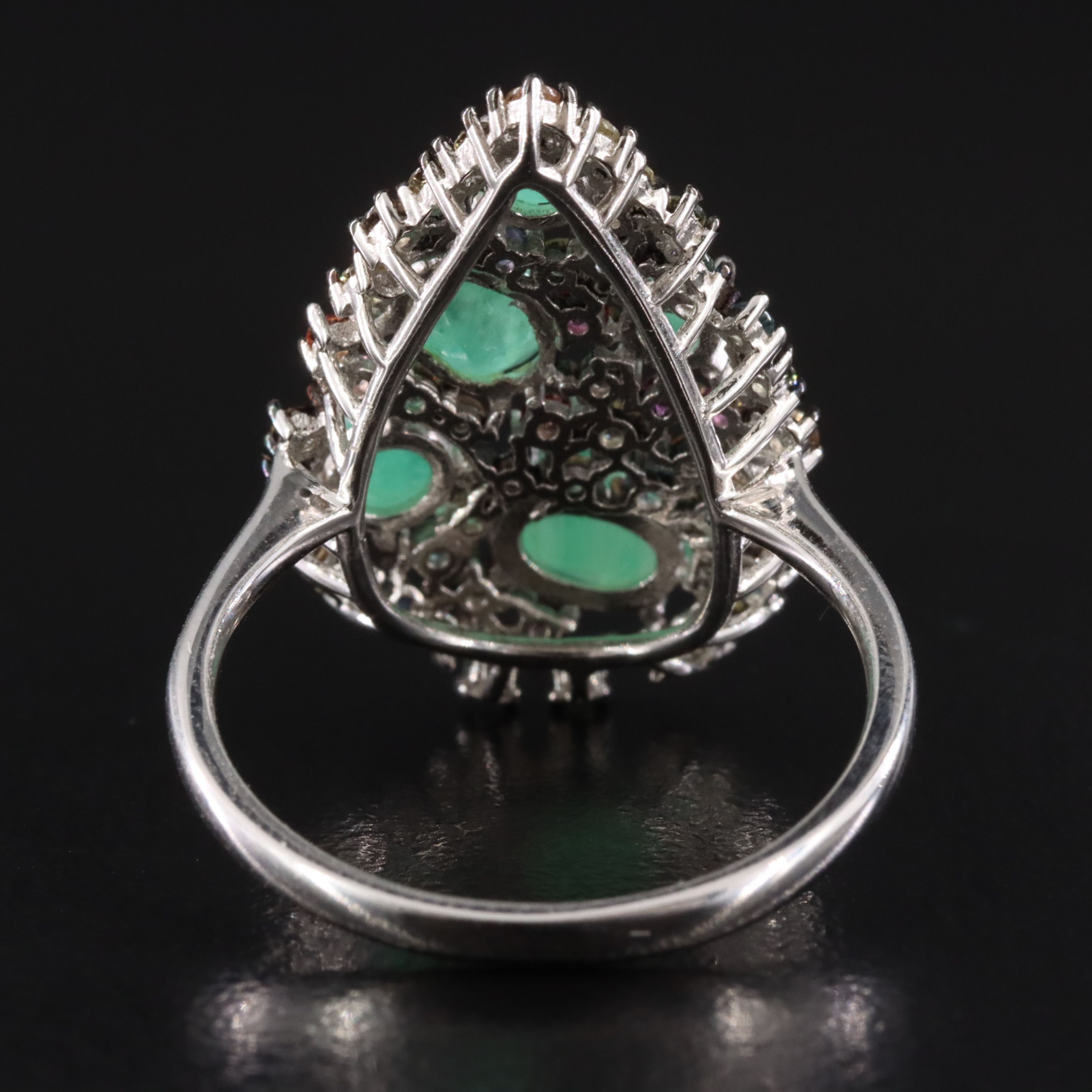 Sterling Emerald and Sapphire Cluster Ring