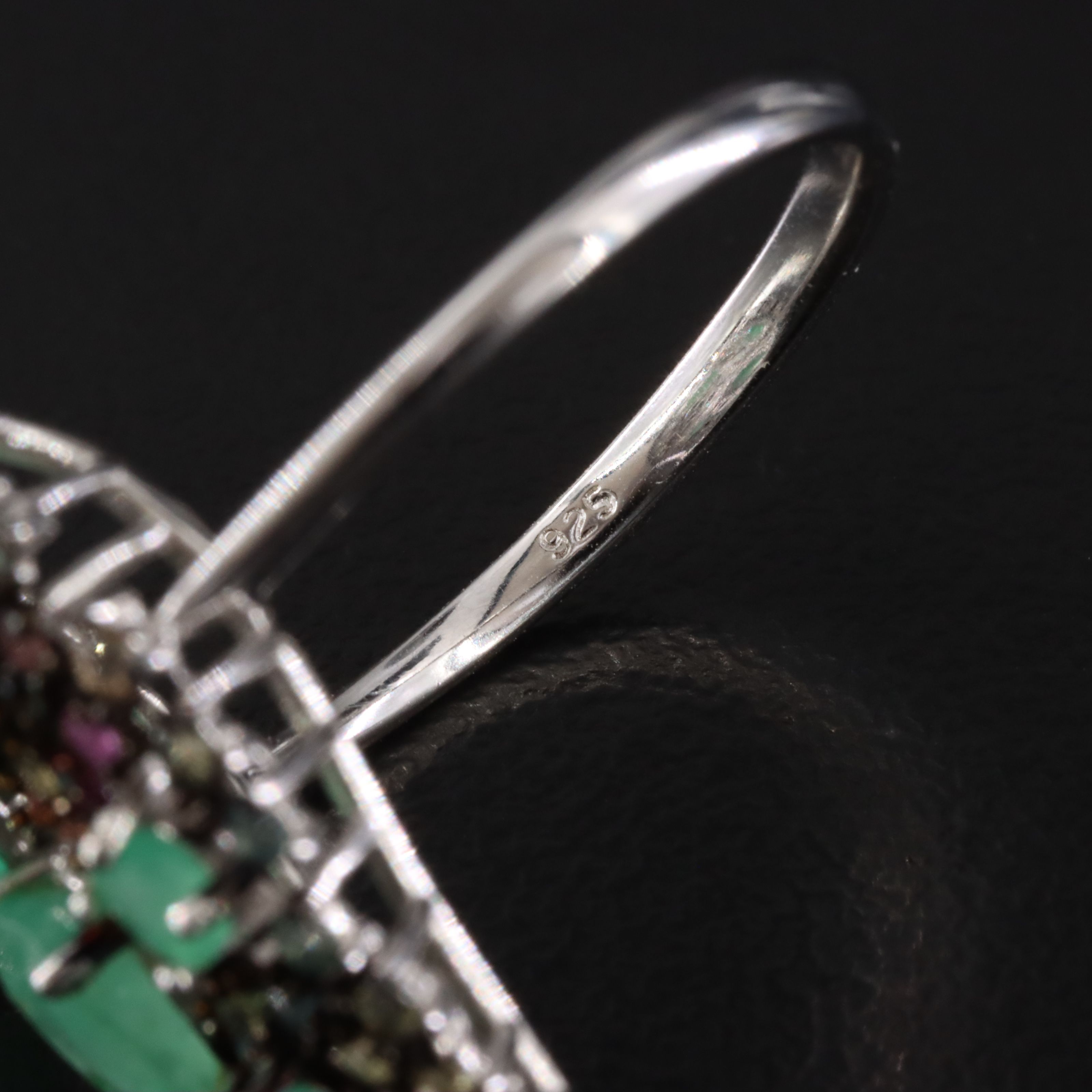 Sterling Emerald and Sapphire Cluster Ring