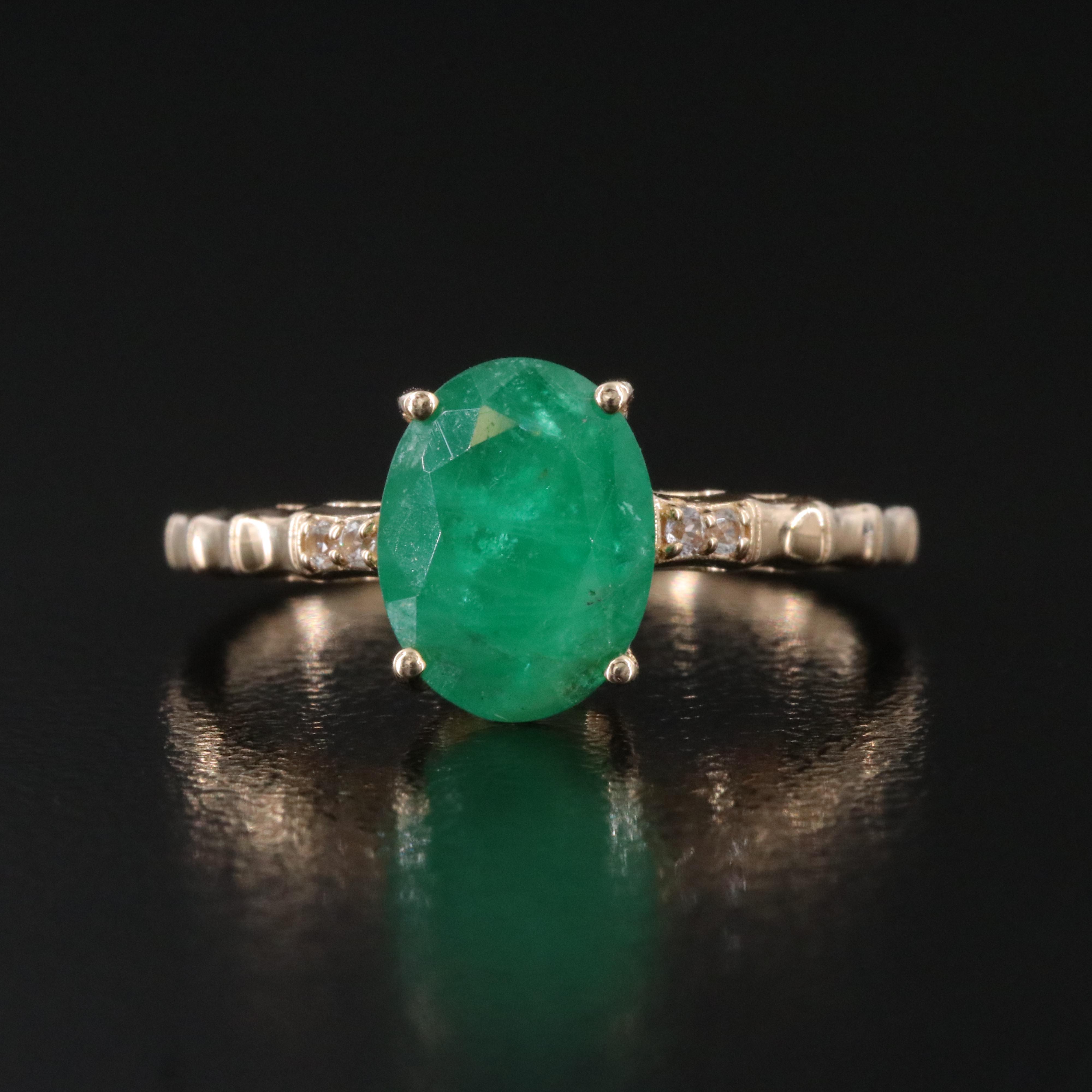 14K 1.86 CT Emerald and White Sapphire Ring