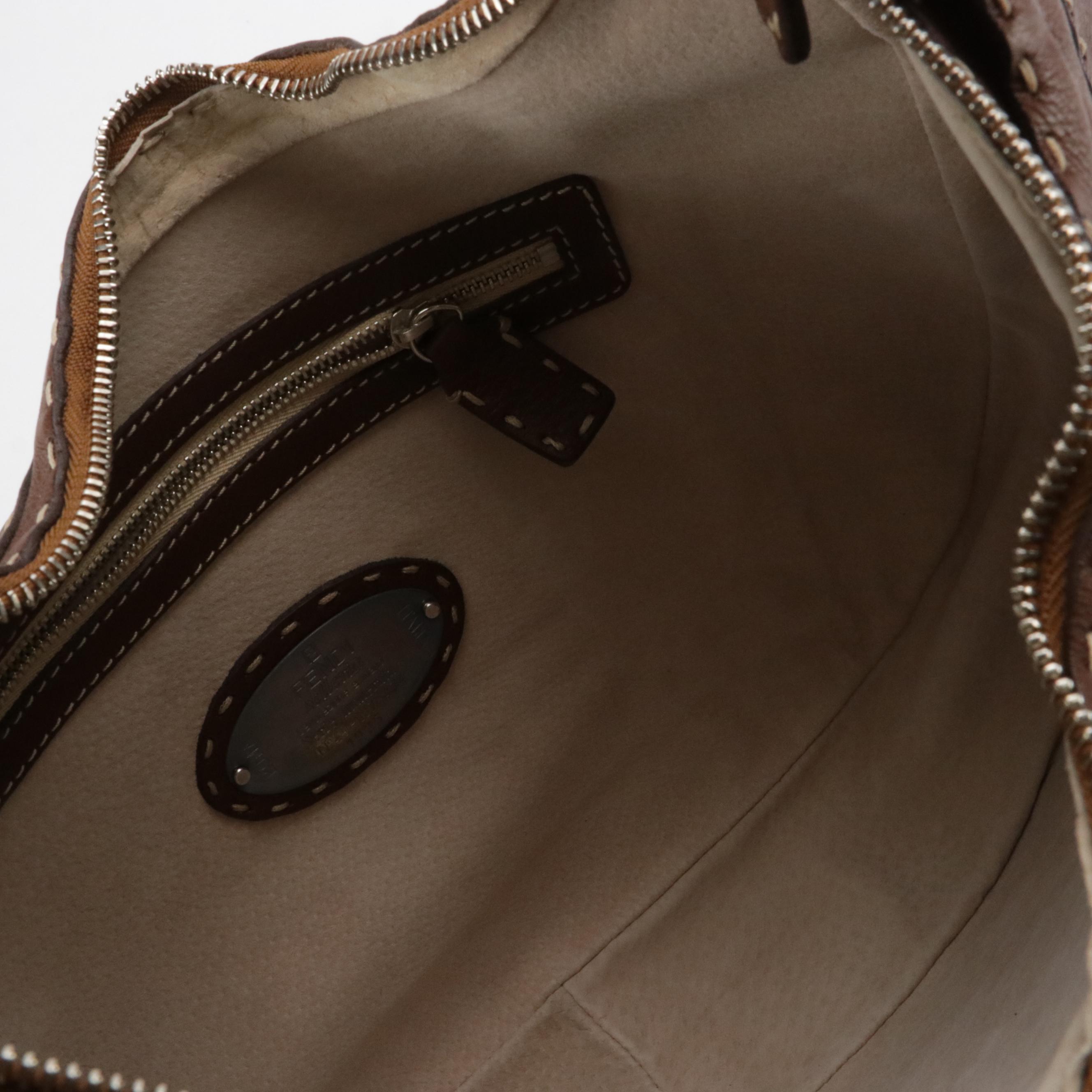 Fendi Selleria Brown Calfskin Leather Hobo Bag with Contrast Running Stitch