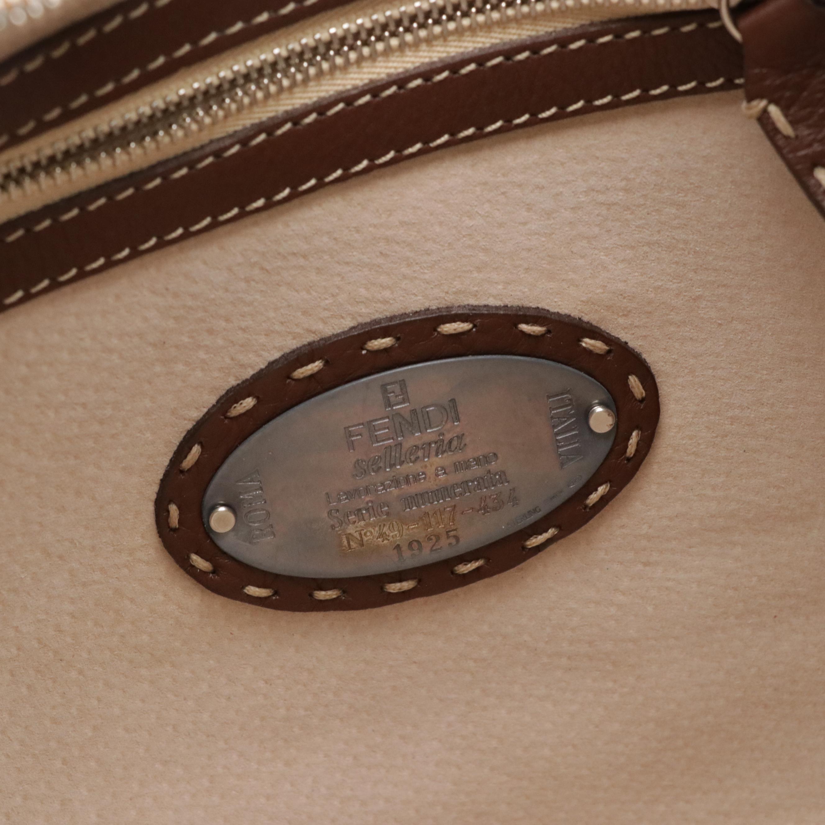 Fendi Selleria Brown Calfskin Leather Hobo Bag with Contrast Running Stitch