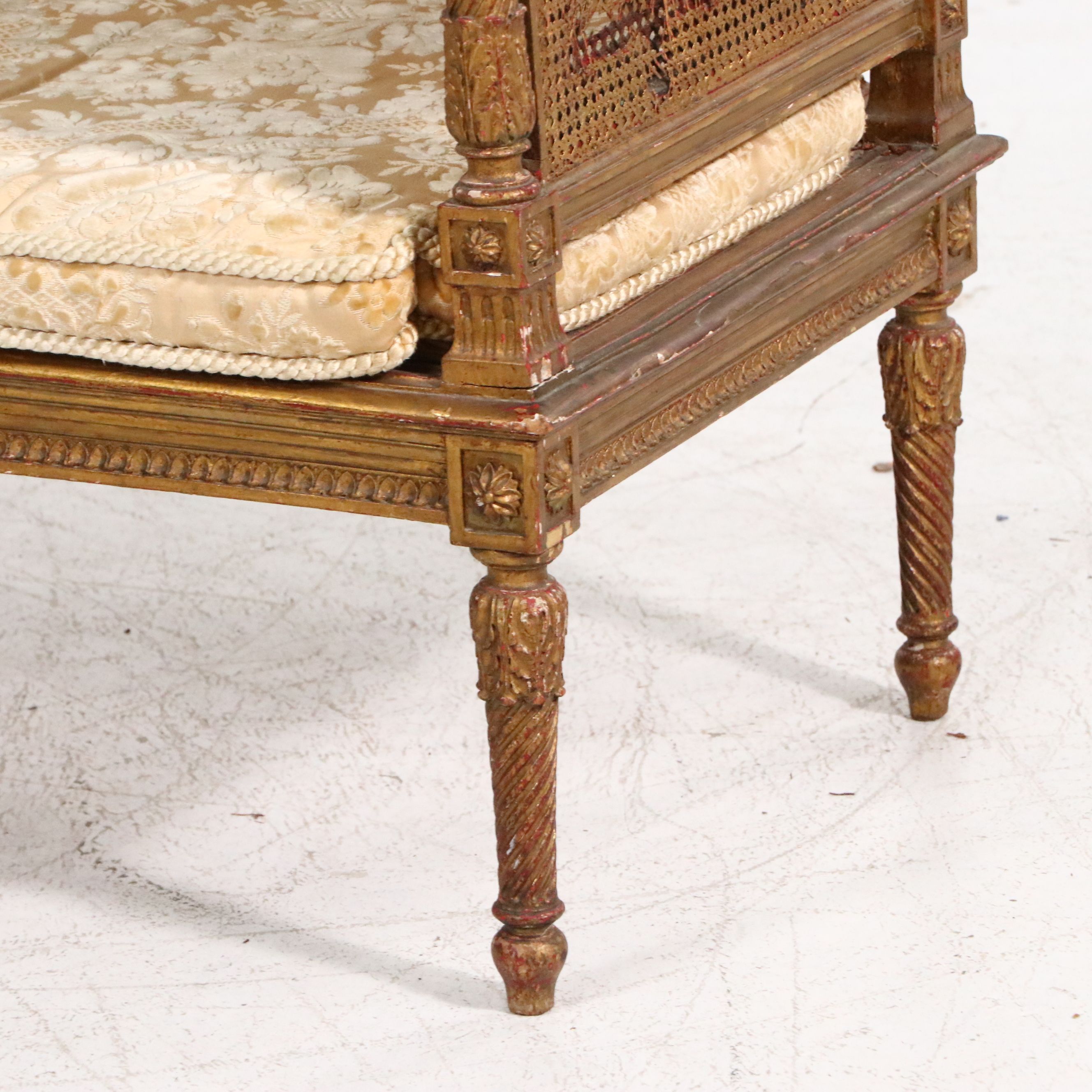 French Louis XVI Style Giltwood and Caned Canapé à Oreilles Settee, Late 19th C.