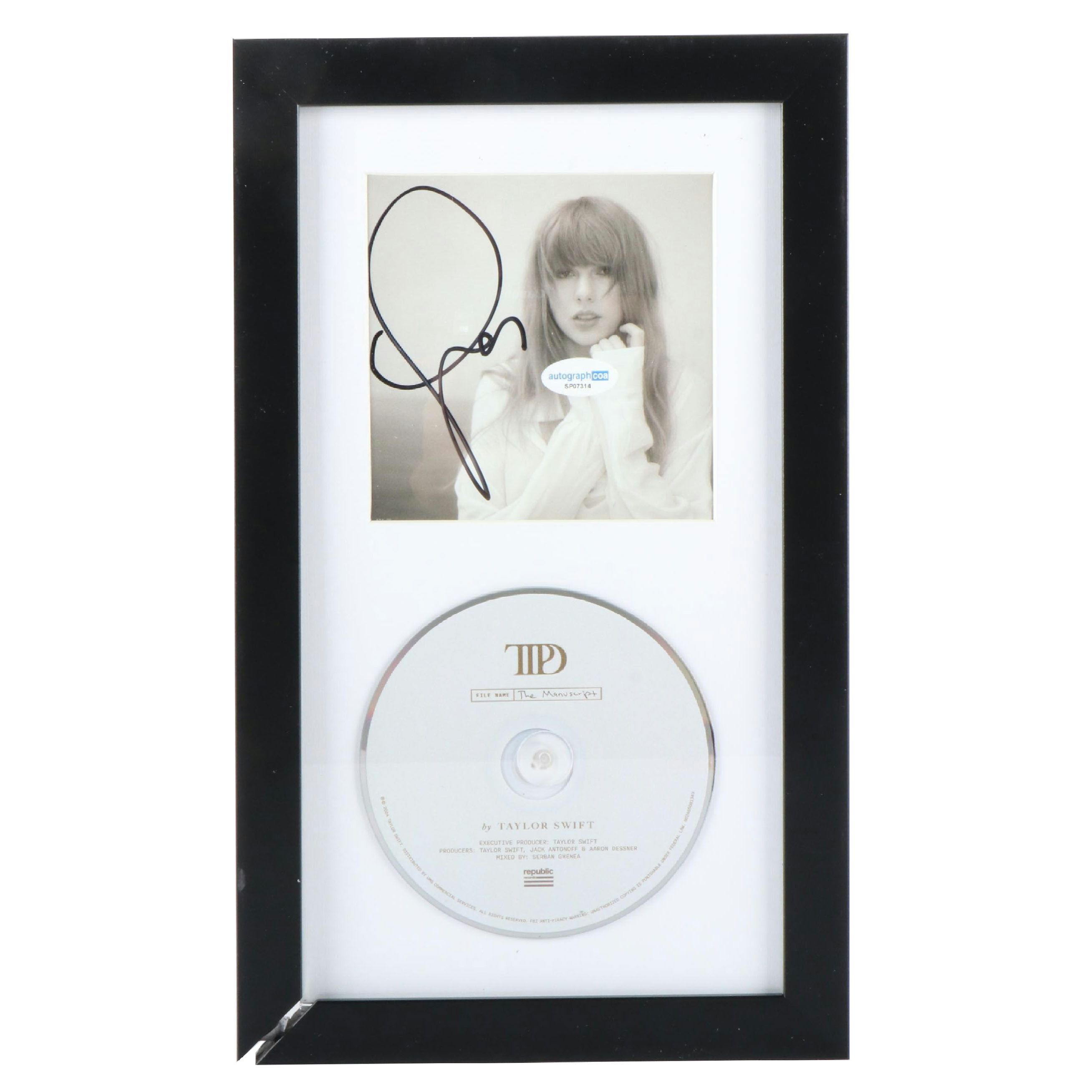 Taylor Swift Signed "The Tortured Poets Department" CD Card in Frame