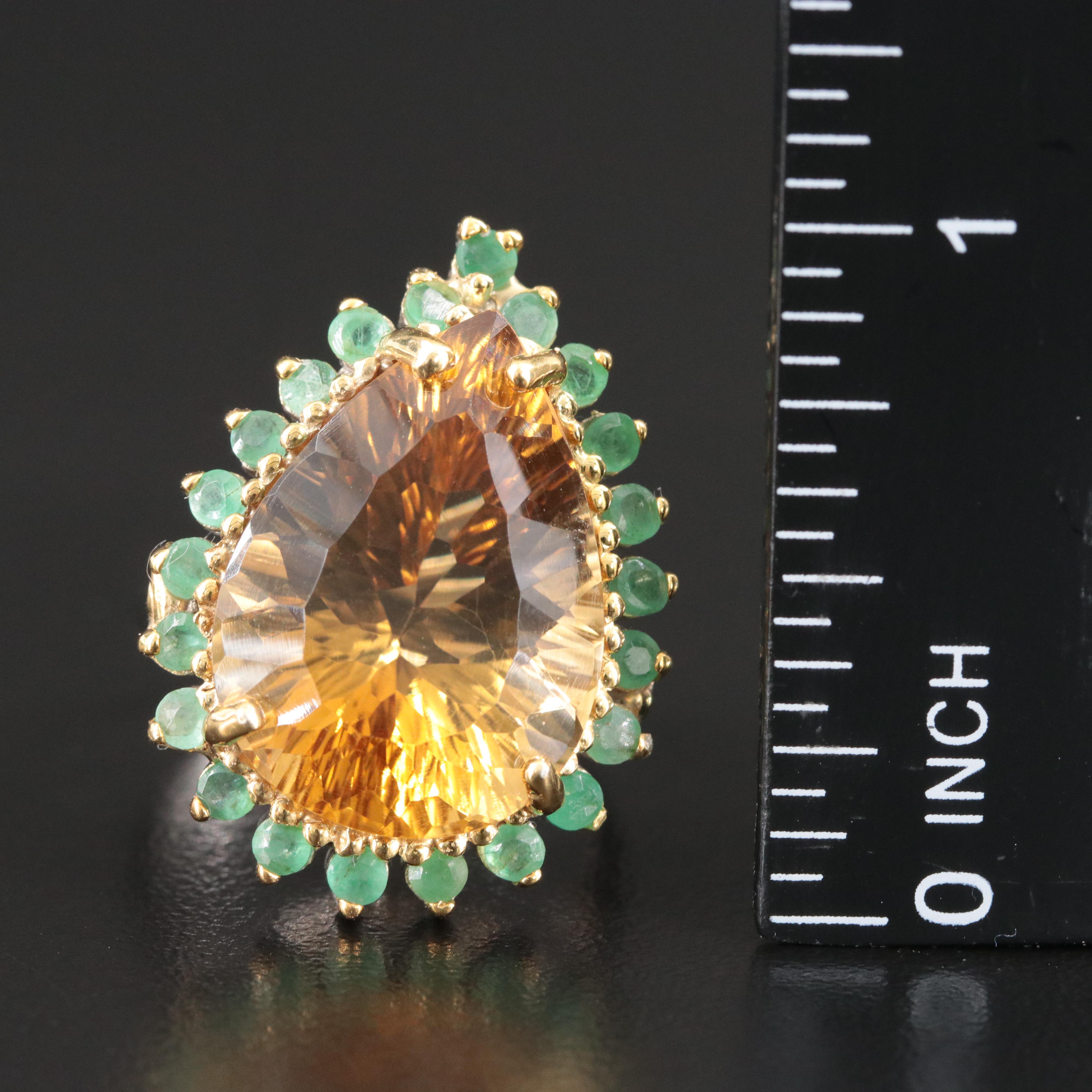 Sterling Citrine and Emerald Halo Ring