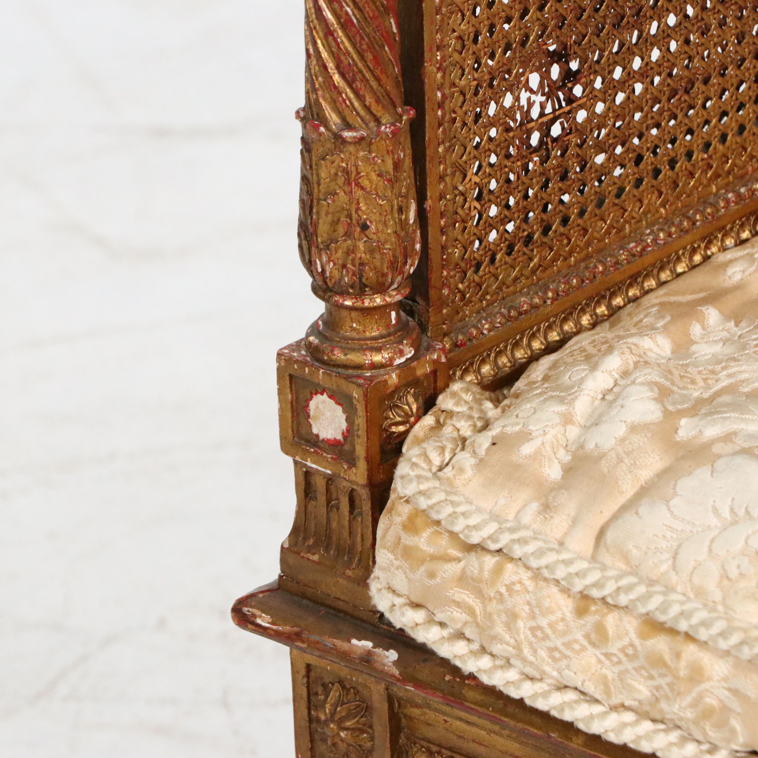 French Louis XVI Style Giltwood and Caned Canapé à Oreilles Settee, Late 19th C.
