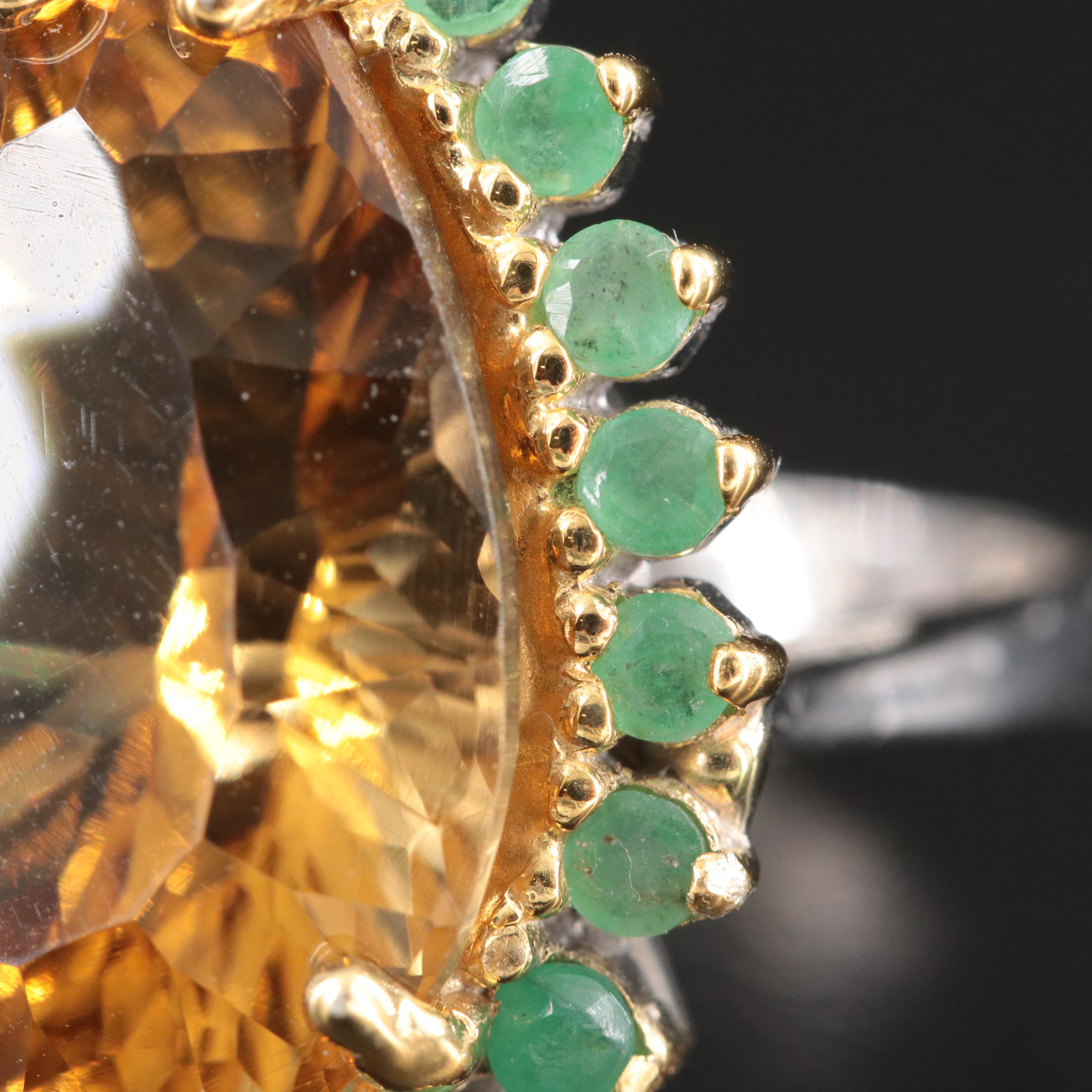 Sterling Citrine and Emerald Halo Ring