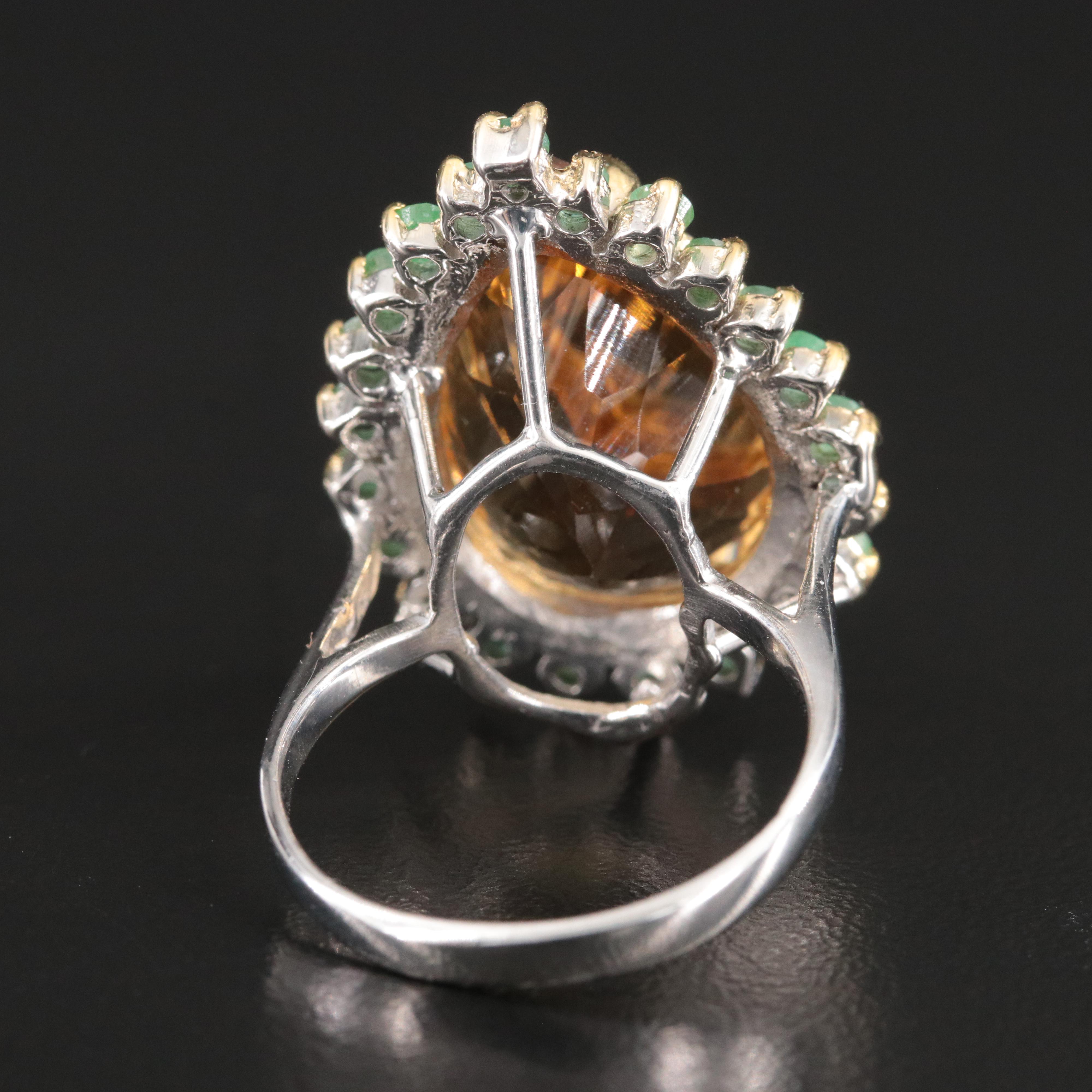 Sterling Citrine and Emerald Halo Ring