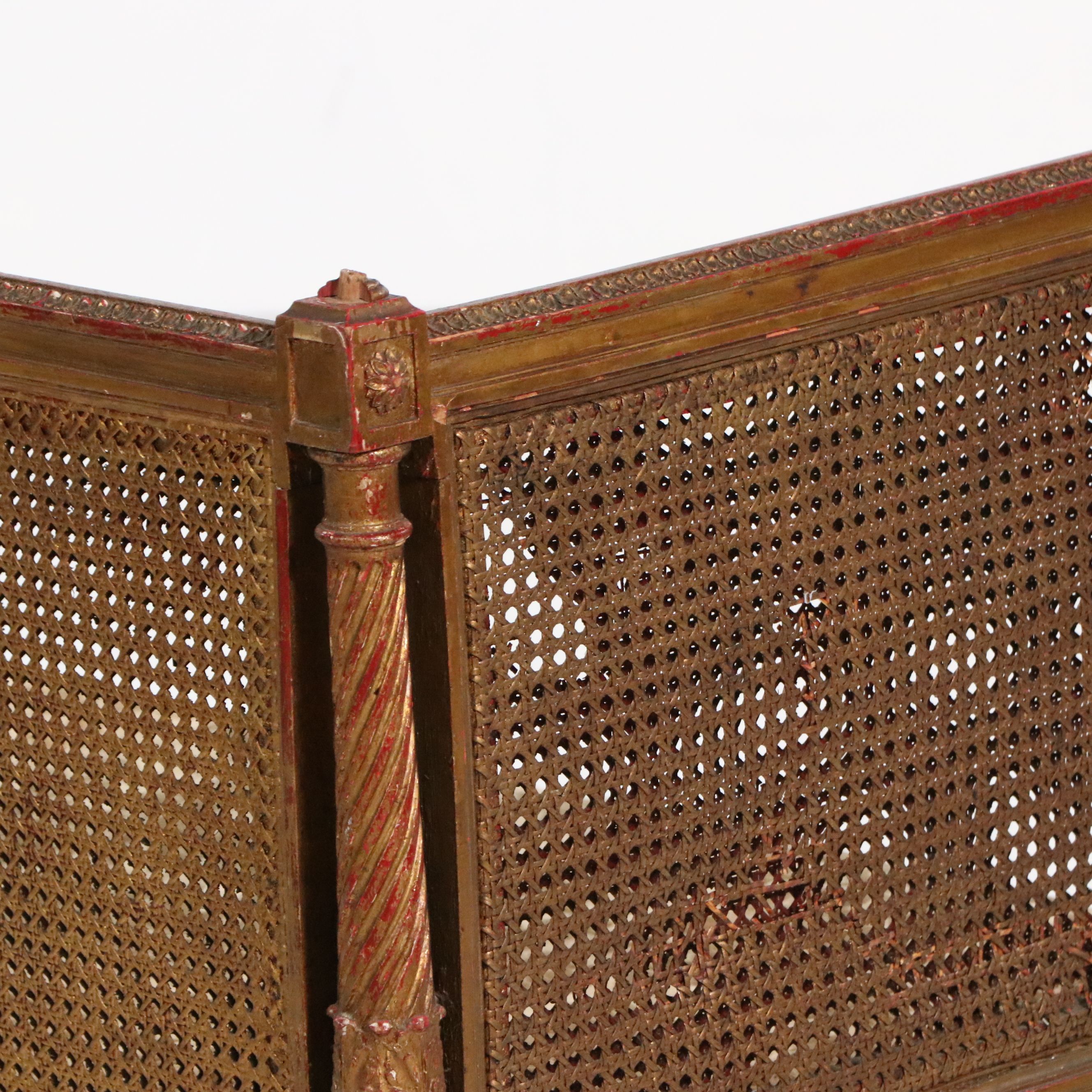 French Louis XVI Style Giltwood and Caned Canapé à Oreilles Settee, Late 19th C.
