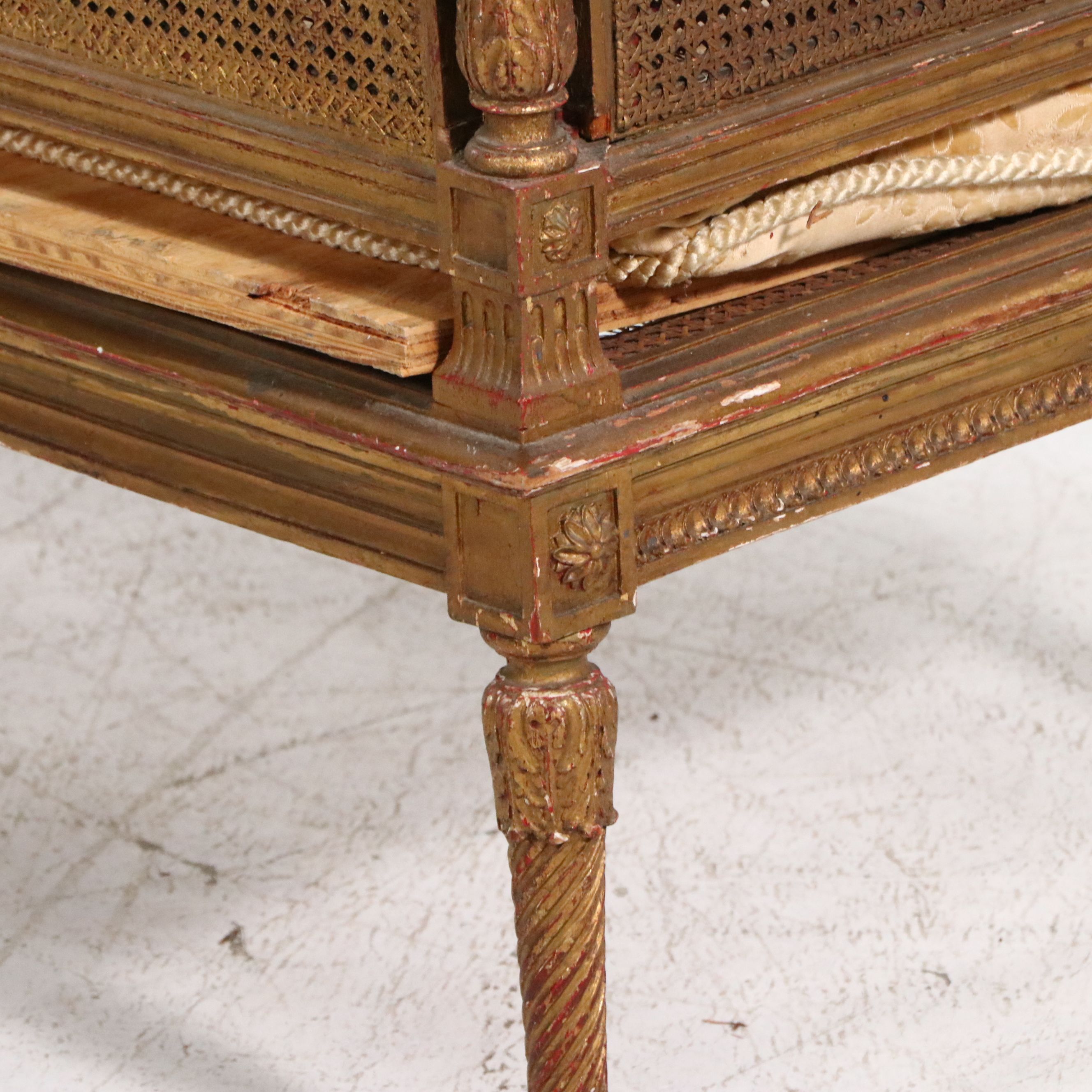 French Louis XVI Style Giltwood and Caned Canapé à Oreilles Settee, Late 19th C.