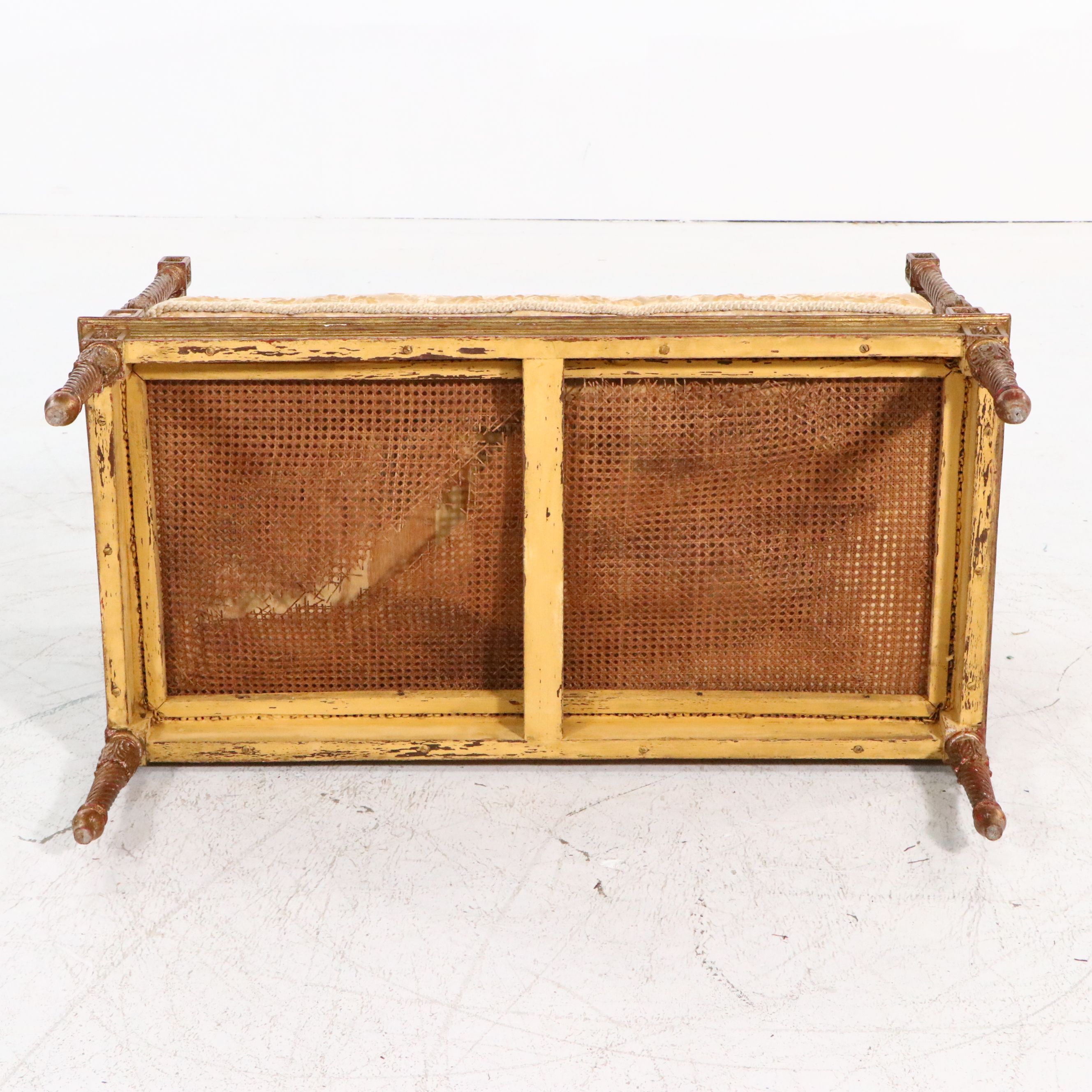 French Louis XVI Style Giltwood and Caned Canapé à Oreilles Settee, Late 19th C.