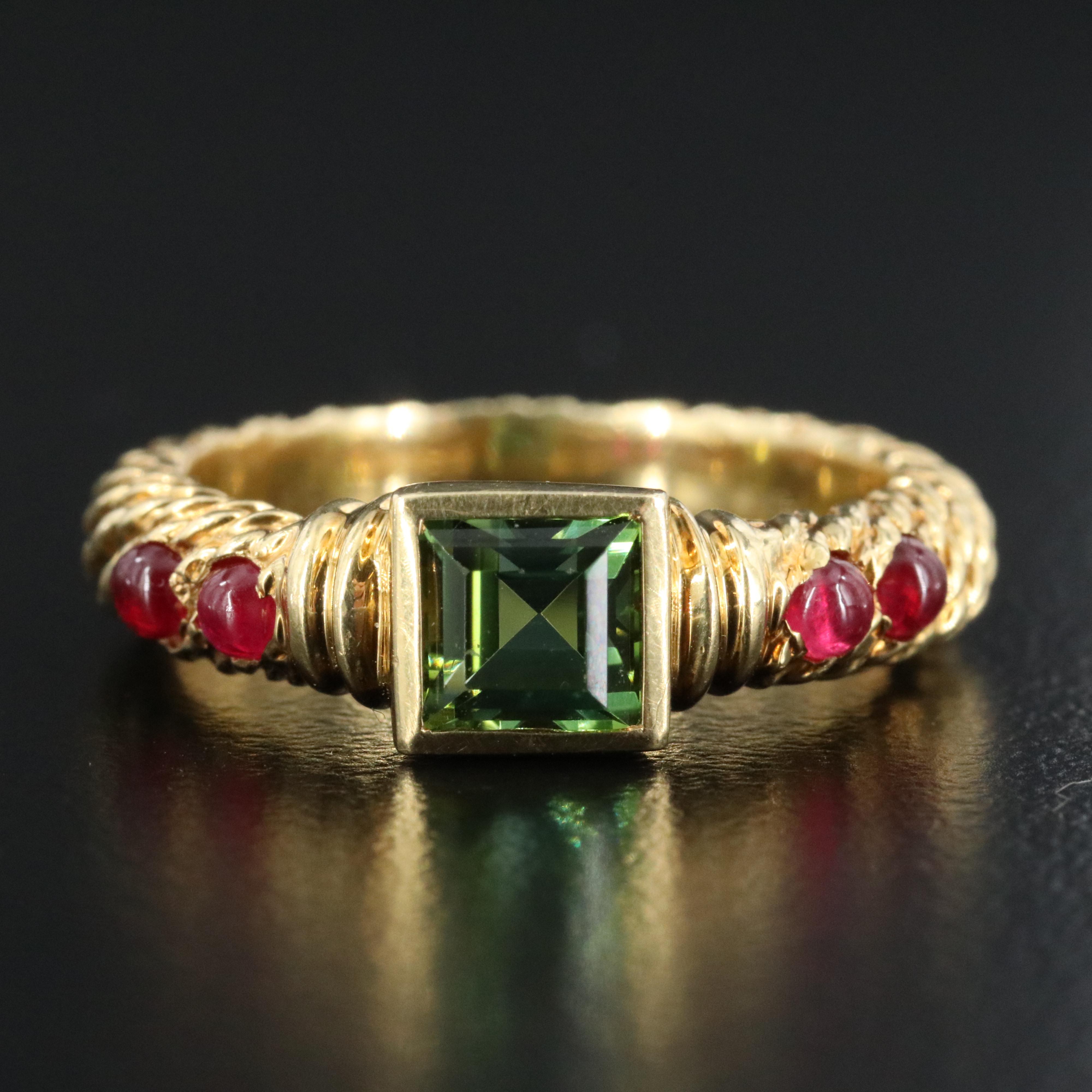 David Yurman Renaissance 18K Peridot and Ruby Ring