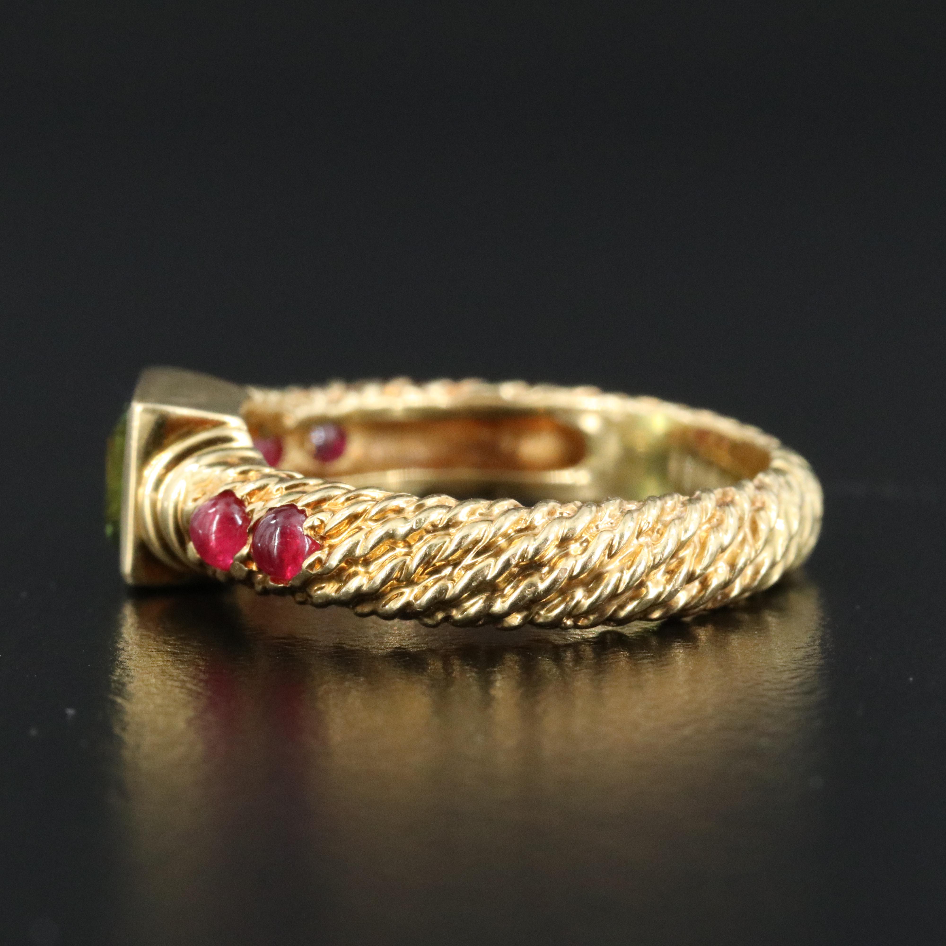 David Yurman Renaissance 18K Peridot and Ruby Ring