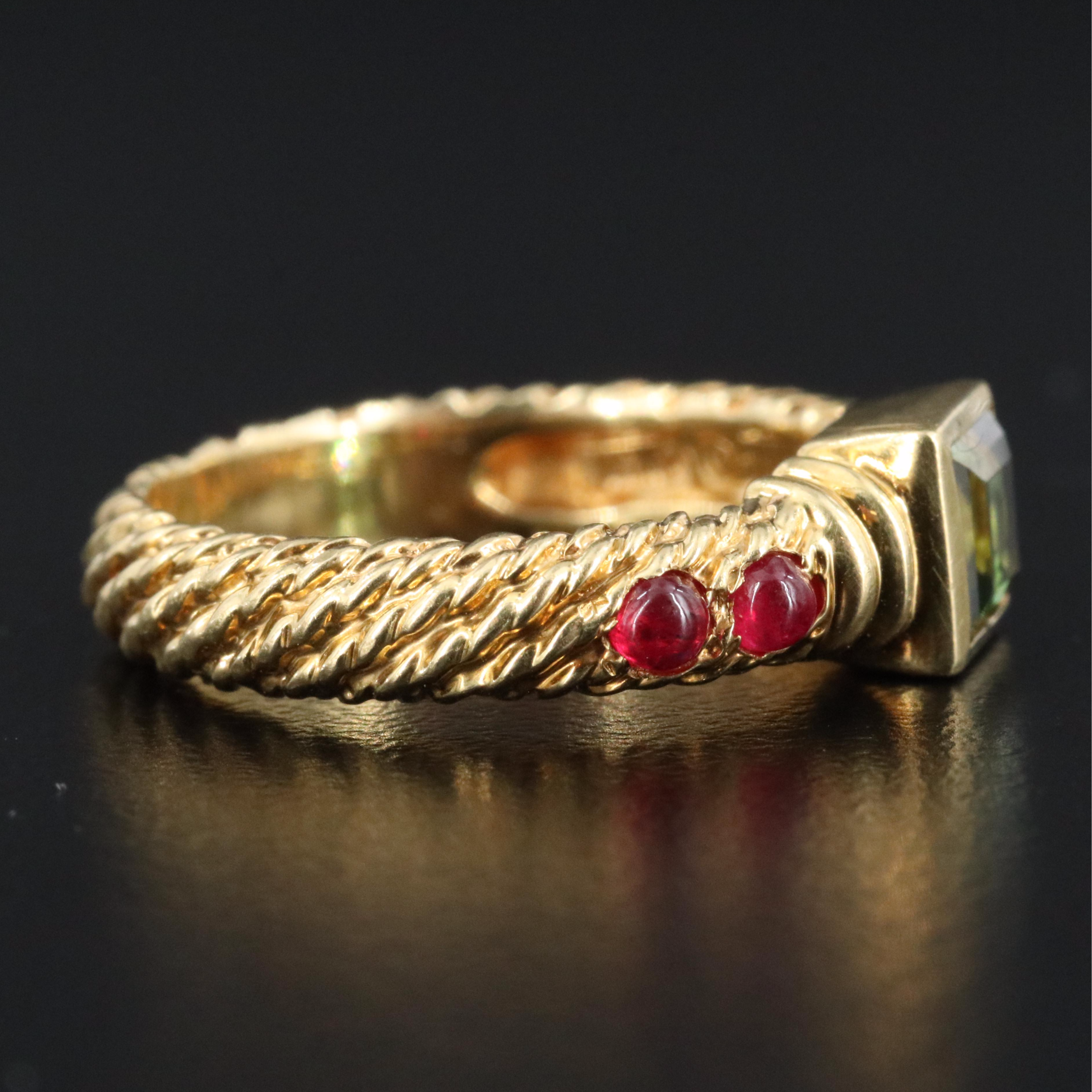 David Yurman Renaissance 18K Peridot and Ruby Ring