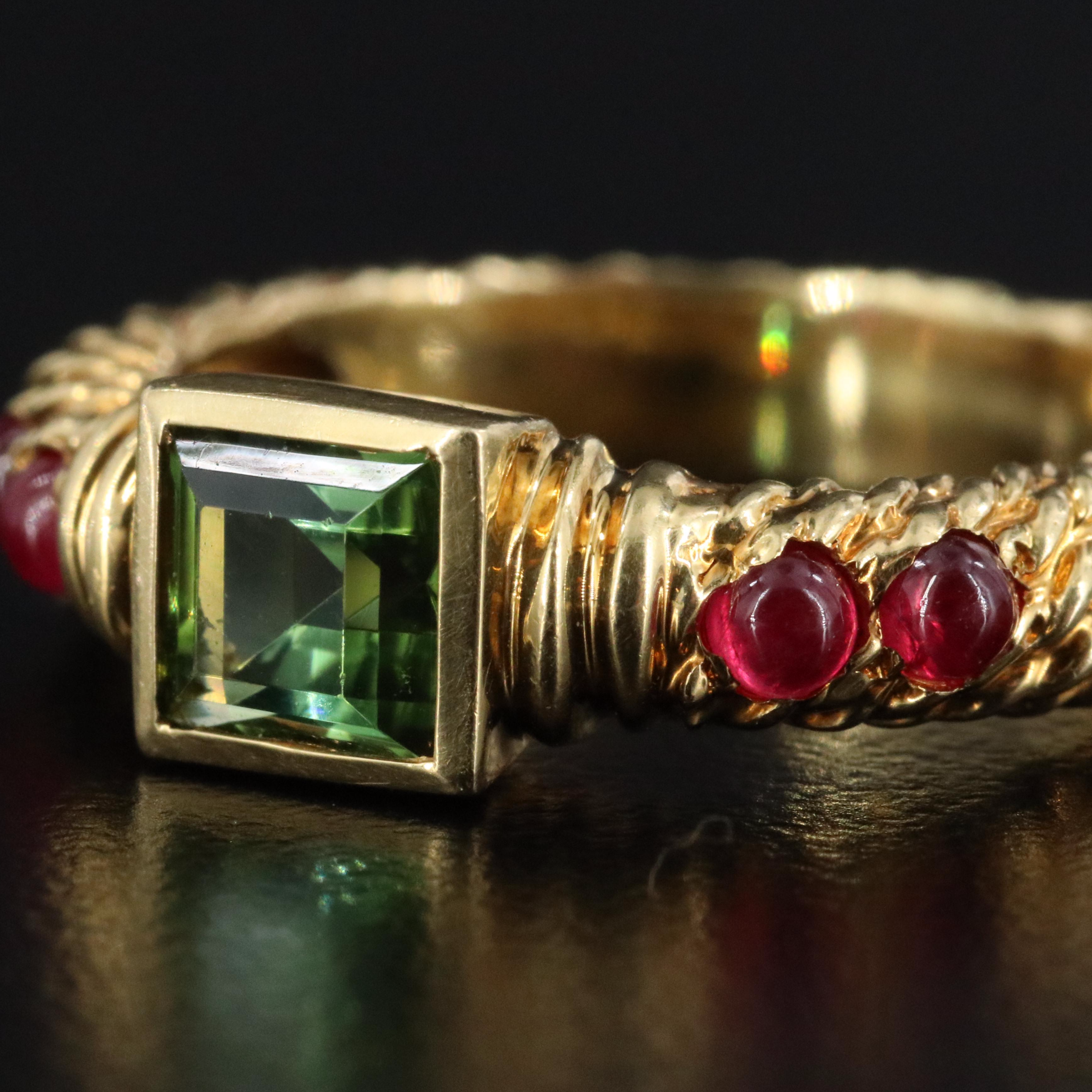 David Yurman Renaissance 18K Peridot and Ruby Ring