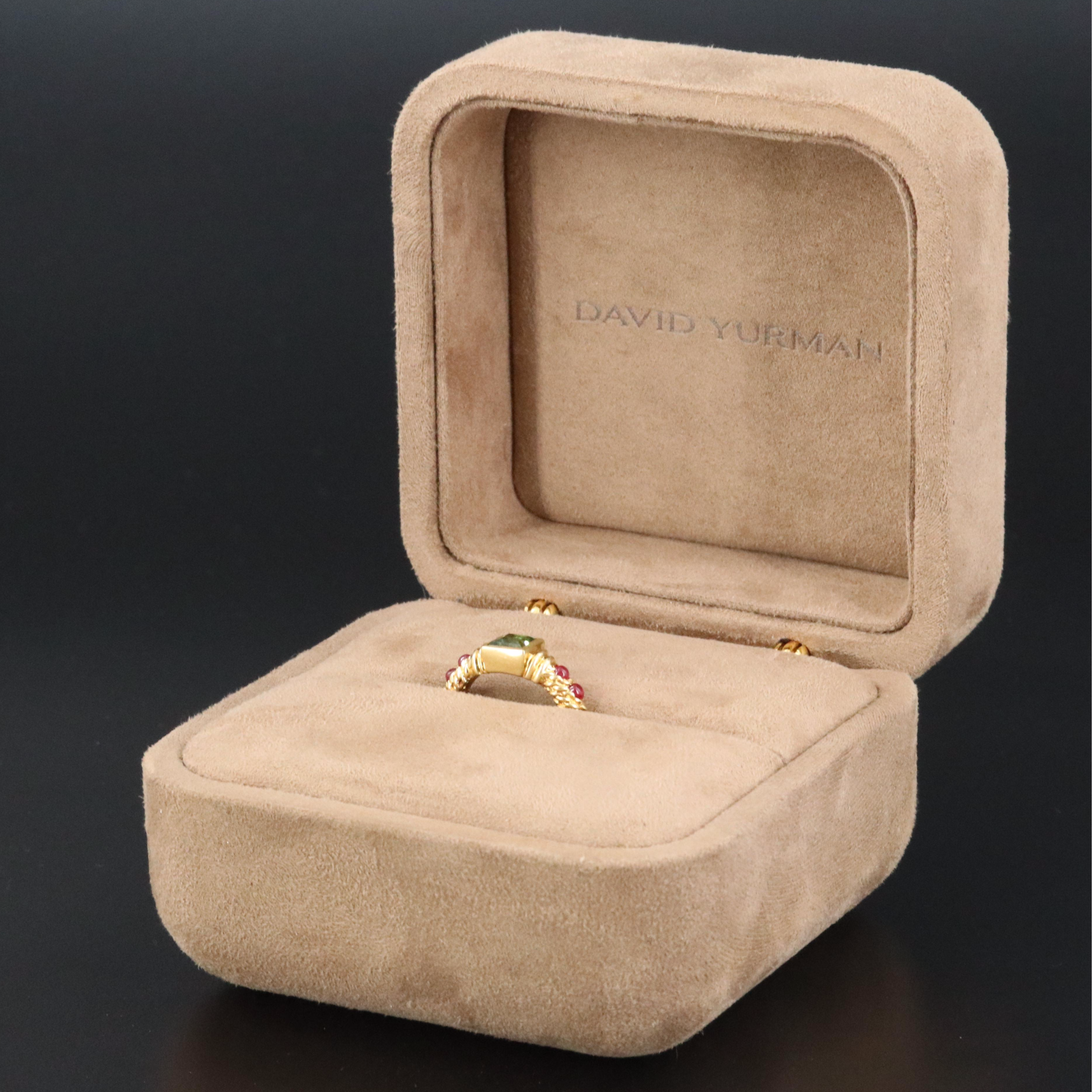 David Yurman Renaissance 18K Peridot and Ruby Ring