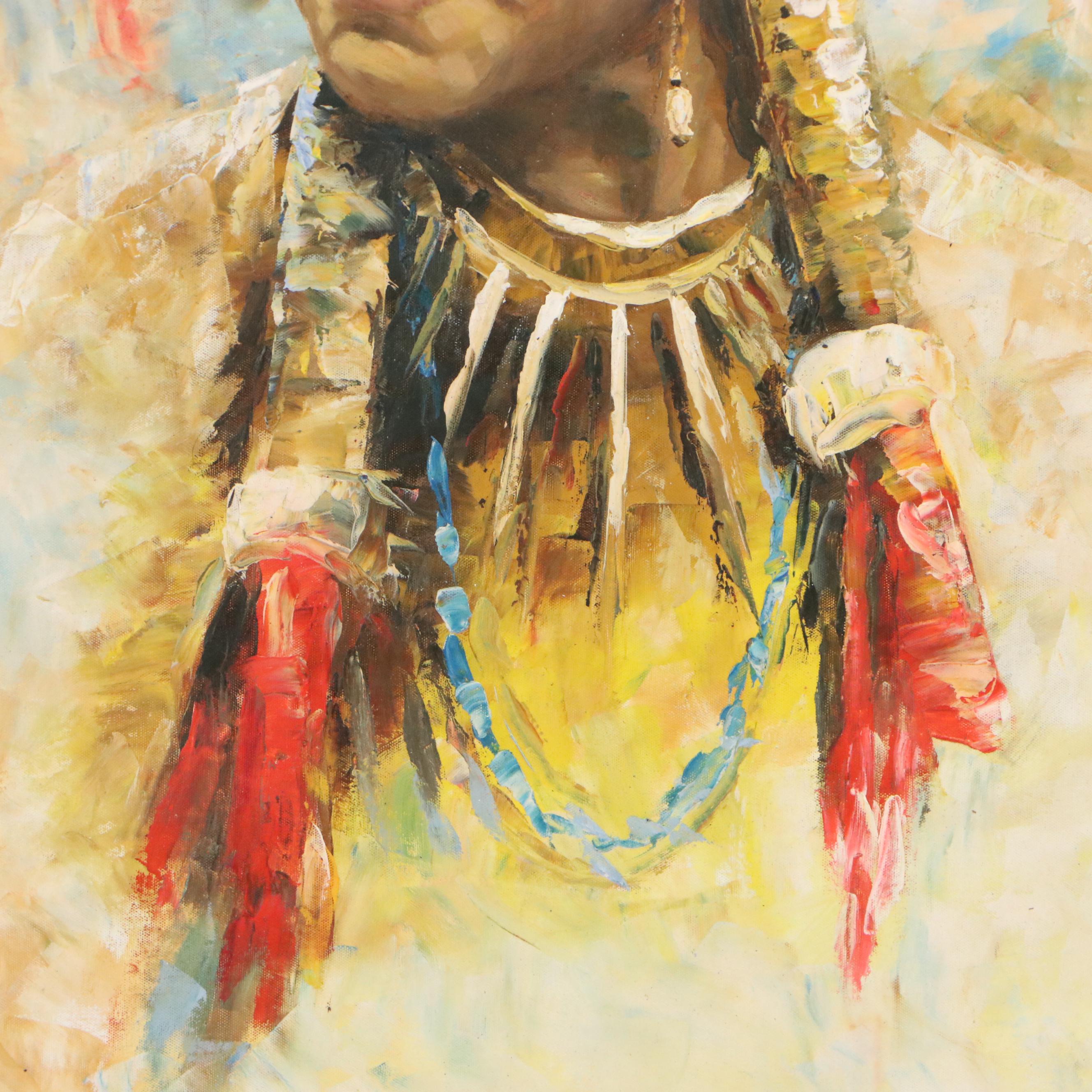 Portrait Oil Painting of Native American, 21st Century