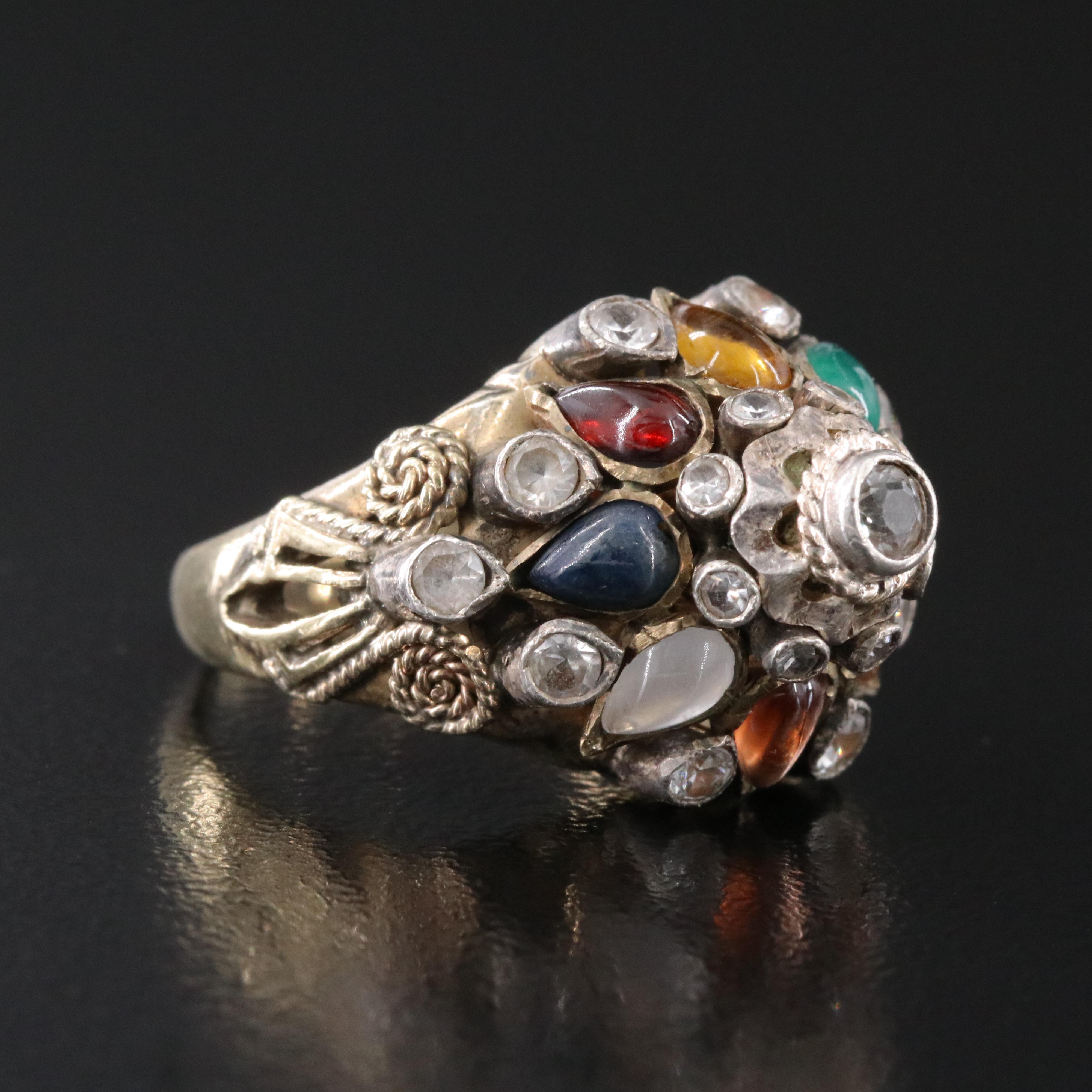 10K Thai Princess Ring with Sterling Settings Including Tiger's Eye and Ruby