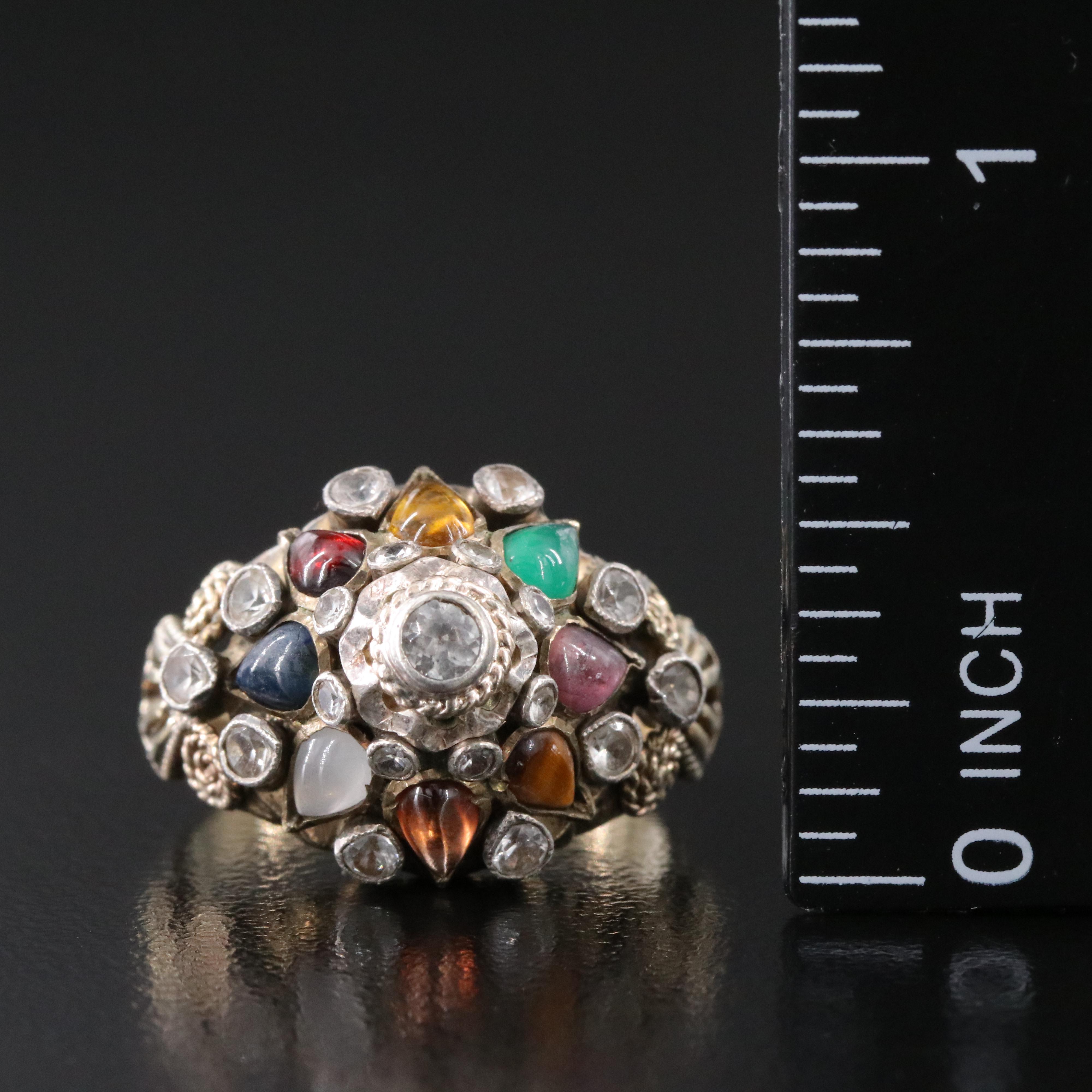 10K Thai Princess Ring with Sterling Settings Including Tiger's Eye and Ruby