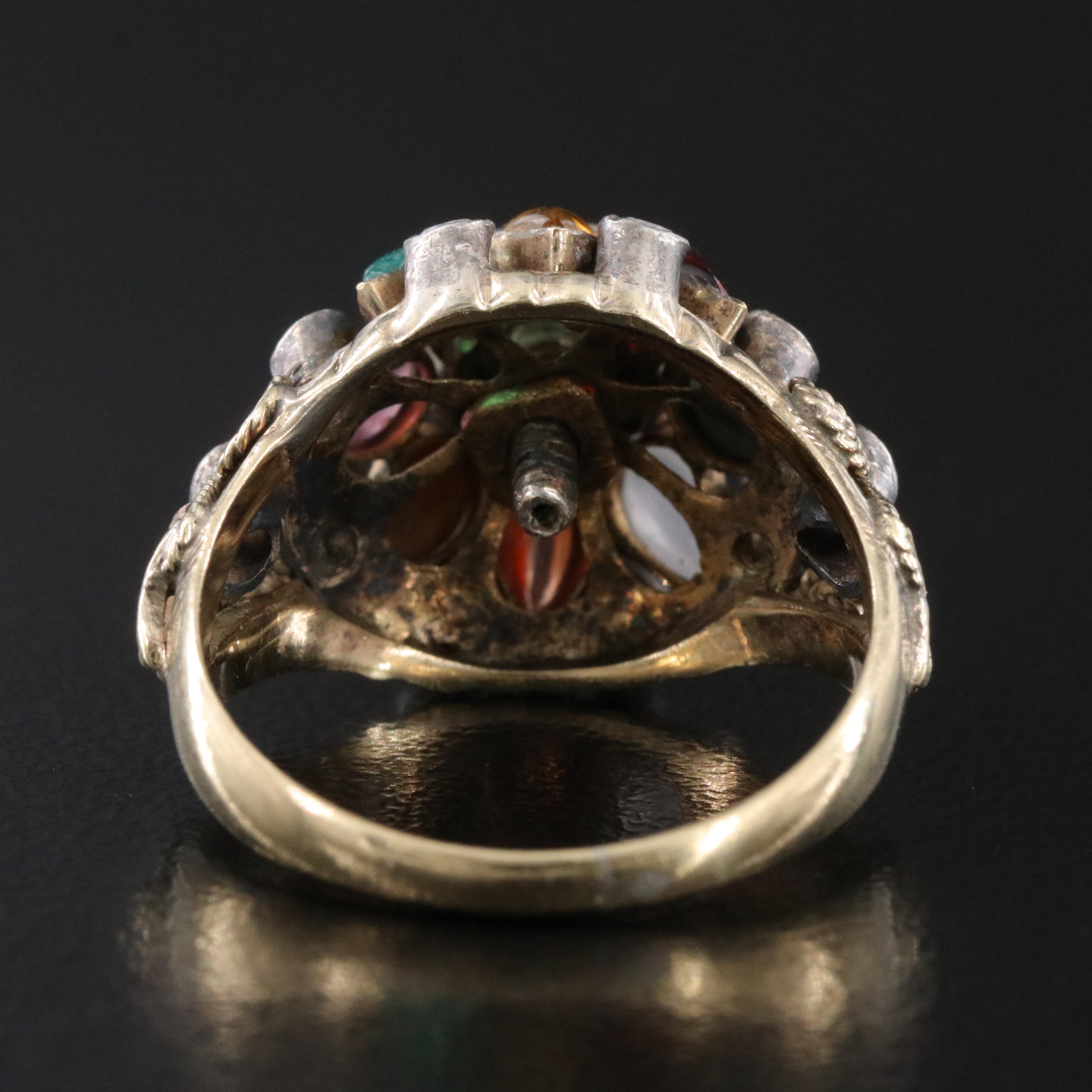 10K Thai Princess Ring with Sterling Settings Including Tiger's Eye and Ruby
