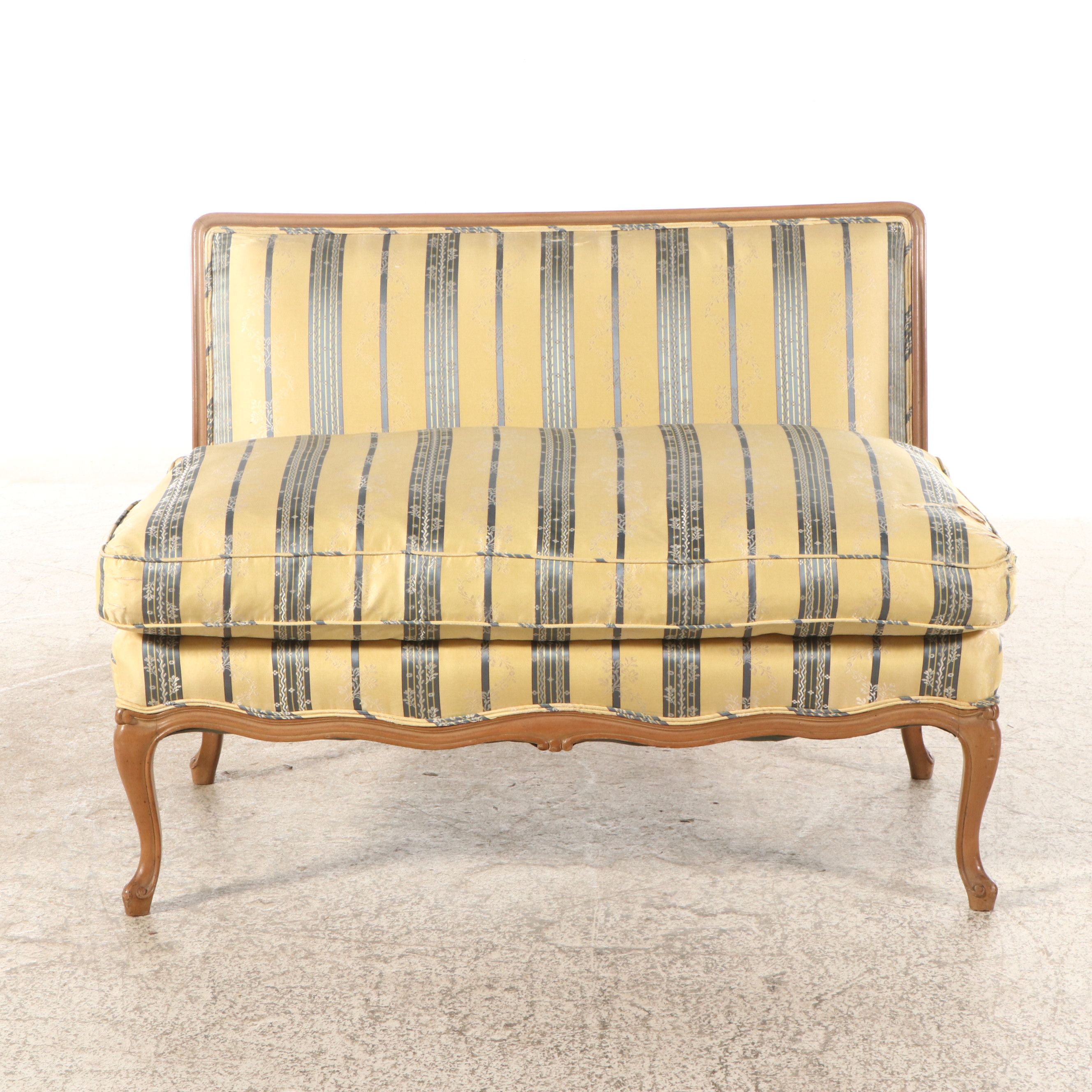 French Provincial Style Upholstered Armless Settee