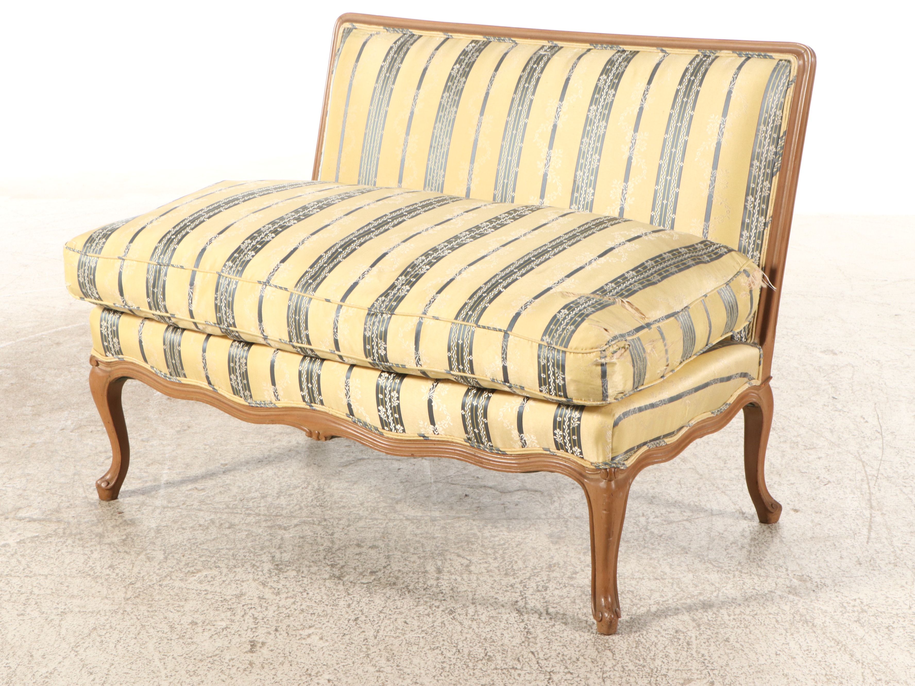 French Provincial Style Upholstered Armless Settee