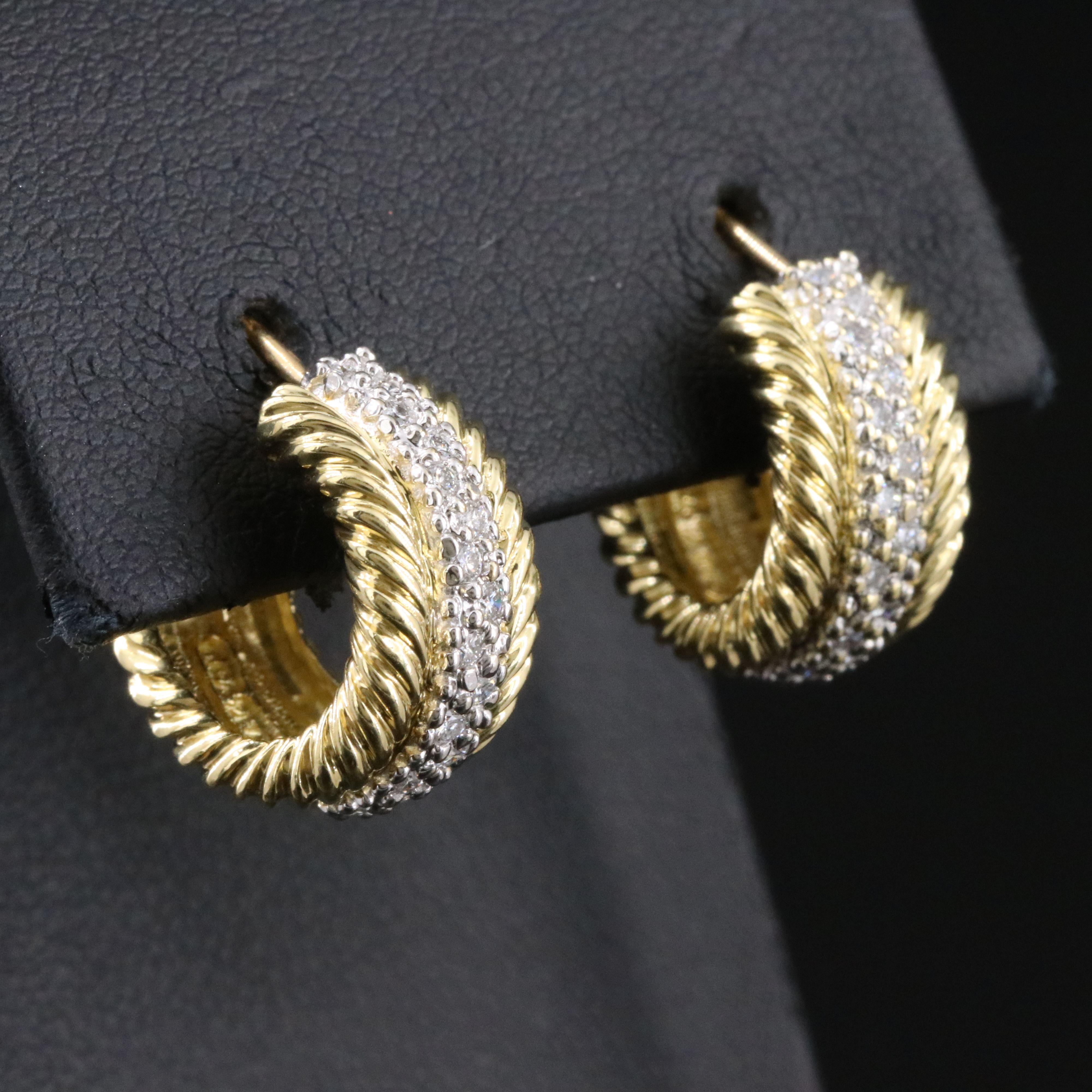 David Yurman 18K 0.38 CTW Diamond Huggie Hoop Earrings